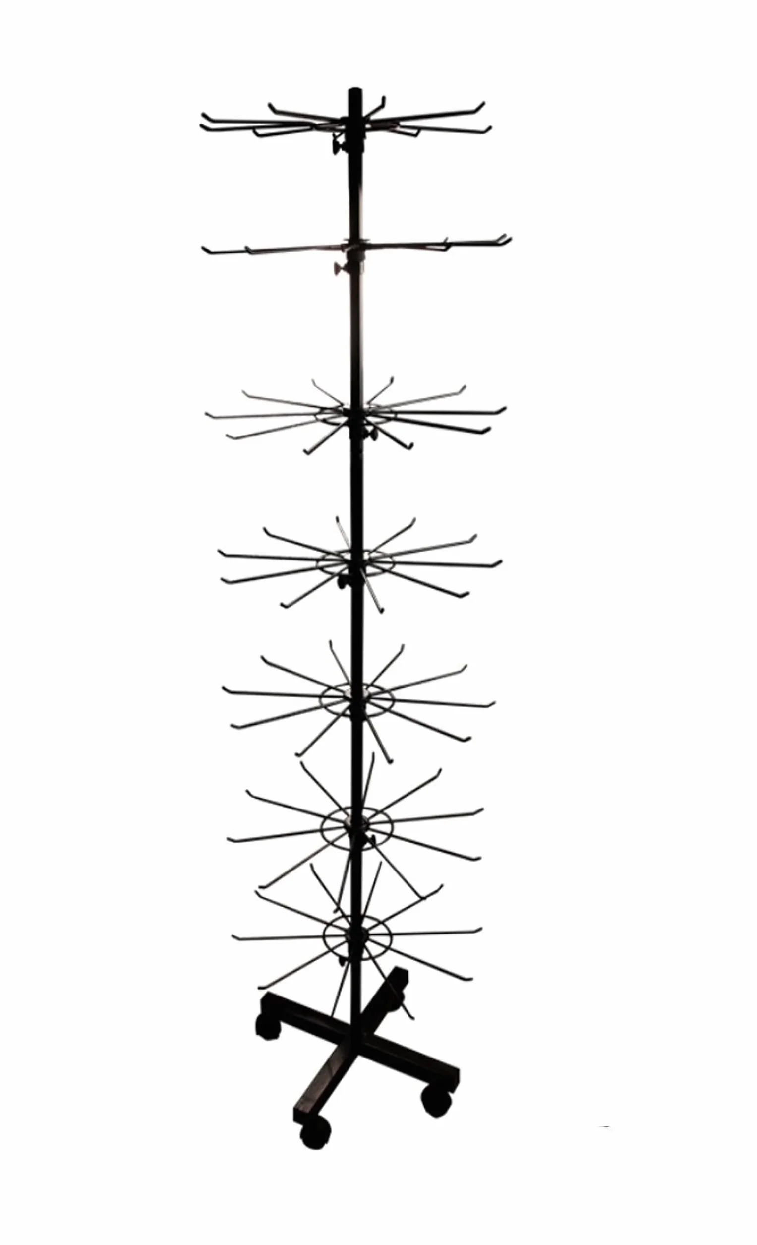 2er Set - Verkaufsständer drehbar Höhe 155cm | rollbares Warenständer 7 Etagen | Drehständer mit 70x Haken aus Metall | Ständer Ladenausstattung Theke | Ladeneinrichtung Kleinartikelständer in [weiß]