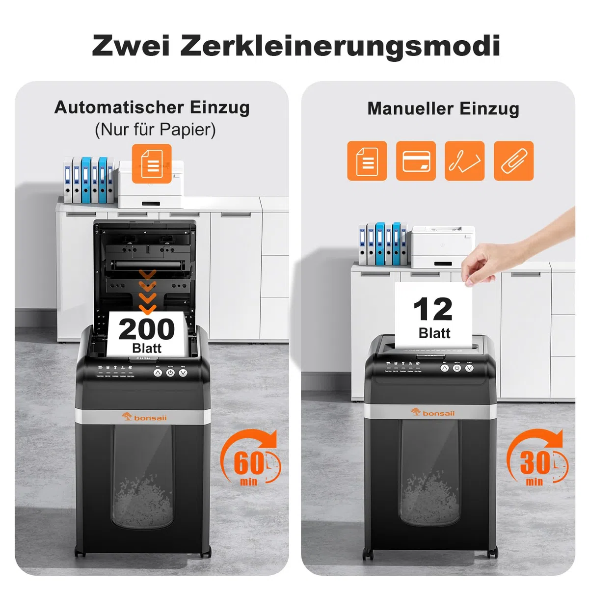 Bonsaii Aktenvernichter mit automatischem 200-Blatt-Einzug, 60 Min Dauerbetrieb, DIN P-4 Mikroschnitt, 31L herausziehbarer Behälter, leise (58 dB) & energiesparend – ideal fürs Büro, C283 | leiser ≤58dB mit 60 Min. Dauerbetrieb und 31L Behälter für Büro u