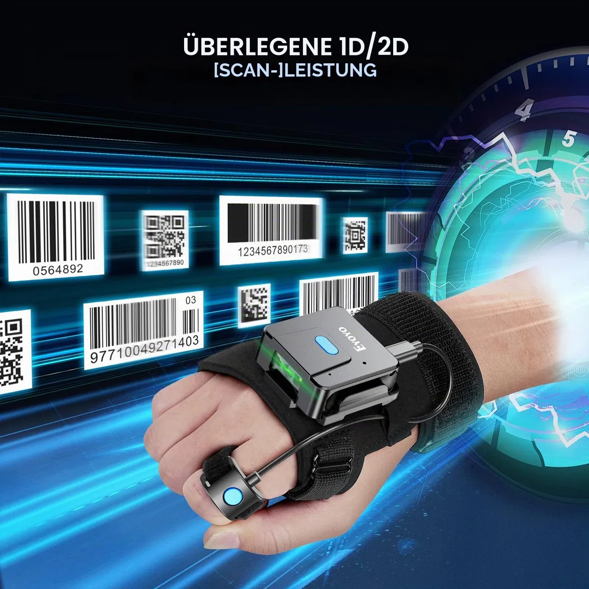 Eyoyo Wearable Glove QR Code Scanner, 1D 2D Finger Ring Bluetooth Barcode Scanner, Links & Rechts Hand Tragbar, Tragbare Drahtlose Buch Inventar Barcode Leser Kompatibel Mit iPhone iPad Android Tablet