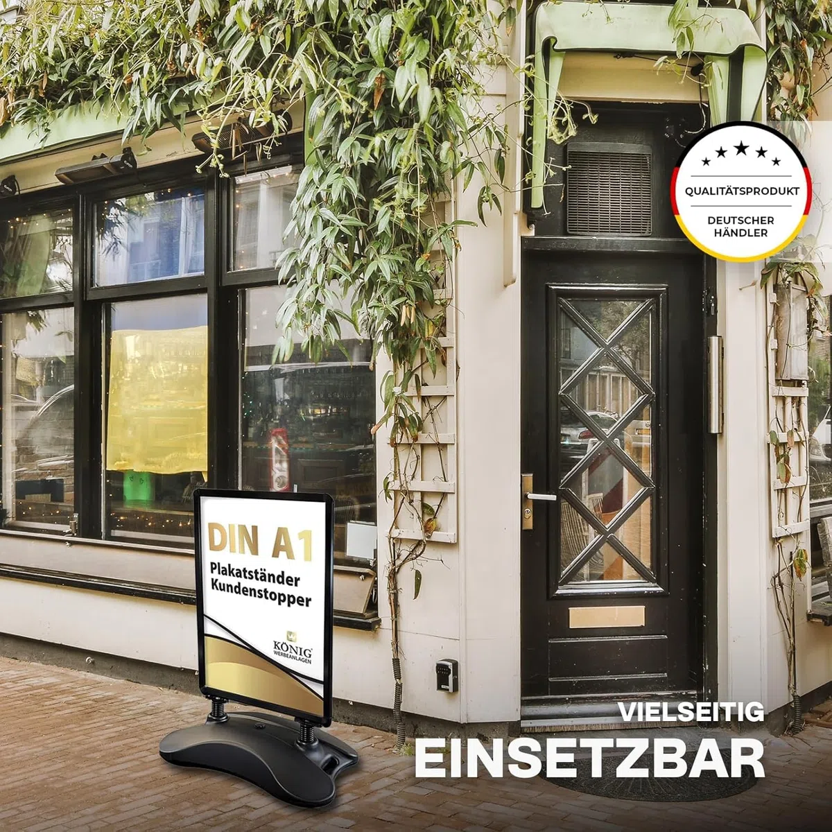 Dreifke Kundenstopper Keitum Wind Line DIN A1 | beidseitig für 2 Plakate | stabiler Fuß für sicheren Stand bei Wind und Wetter | entspiegelte Schutzscheiben | Plakatständer Aufsteller (Schwarz)