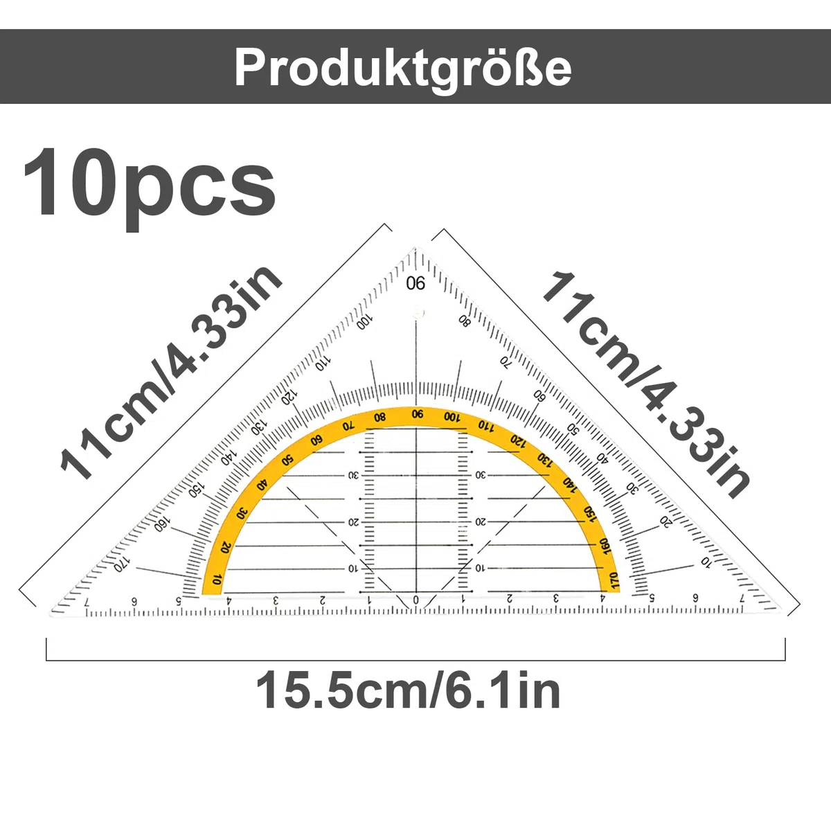 10 Stück Geometrie Dreieck, Geodreieck aus Kunststoff, Flexibel Geodreieck Zeichendreieck Winkelmesser Geodreieck zum Kreise Zeichnen Geometrie Set für Büro Designer Studenten Malerei