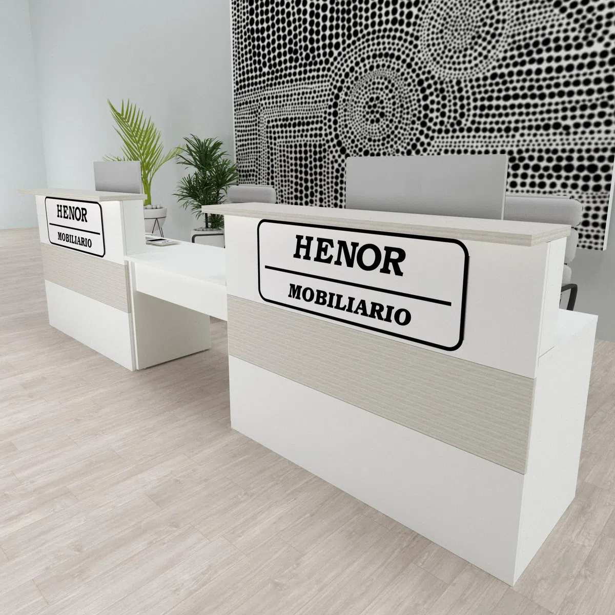 Henor Cidacos Empfangstheke Rezeption 120 x 60/75 x 110cm Holz Rezeptionstheken Empfangstisch Supermarkt Store Beauty Salon Friseur Kassentheke Büromöbel Laden-Theke Rezeptionsmöbe Weiß und Eiche Stel