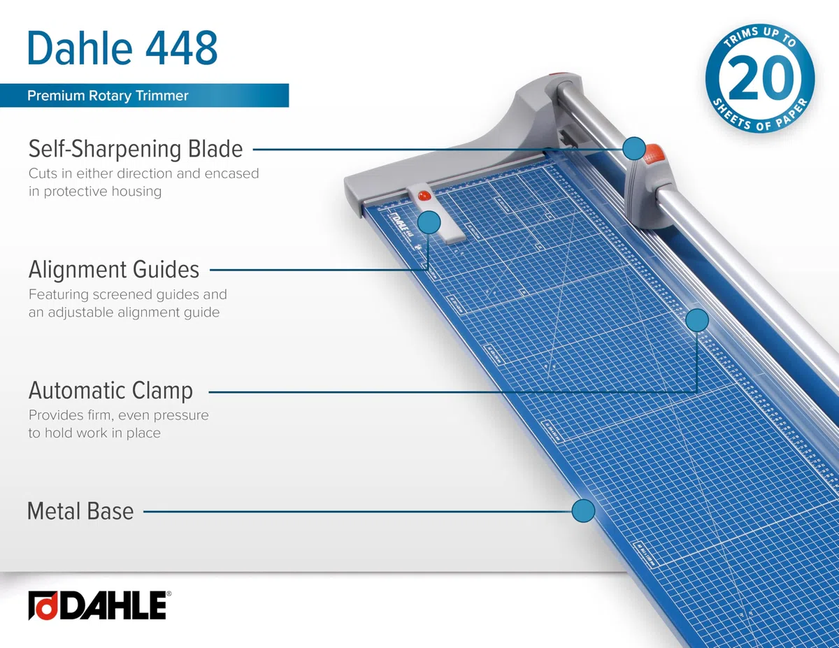 Dahle 448 Papierschneider (bis DIN A0, 20 Blatt Schneidleistung) 1300 mm, blau