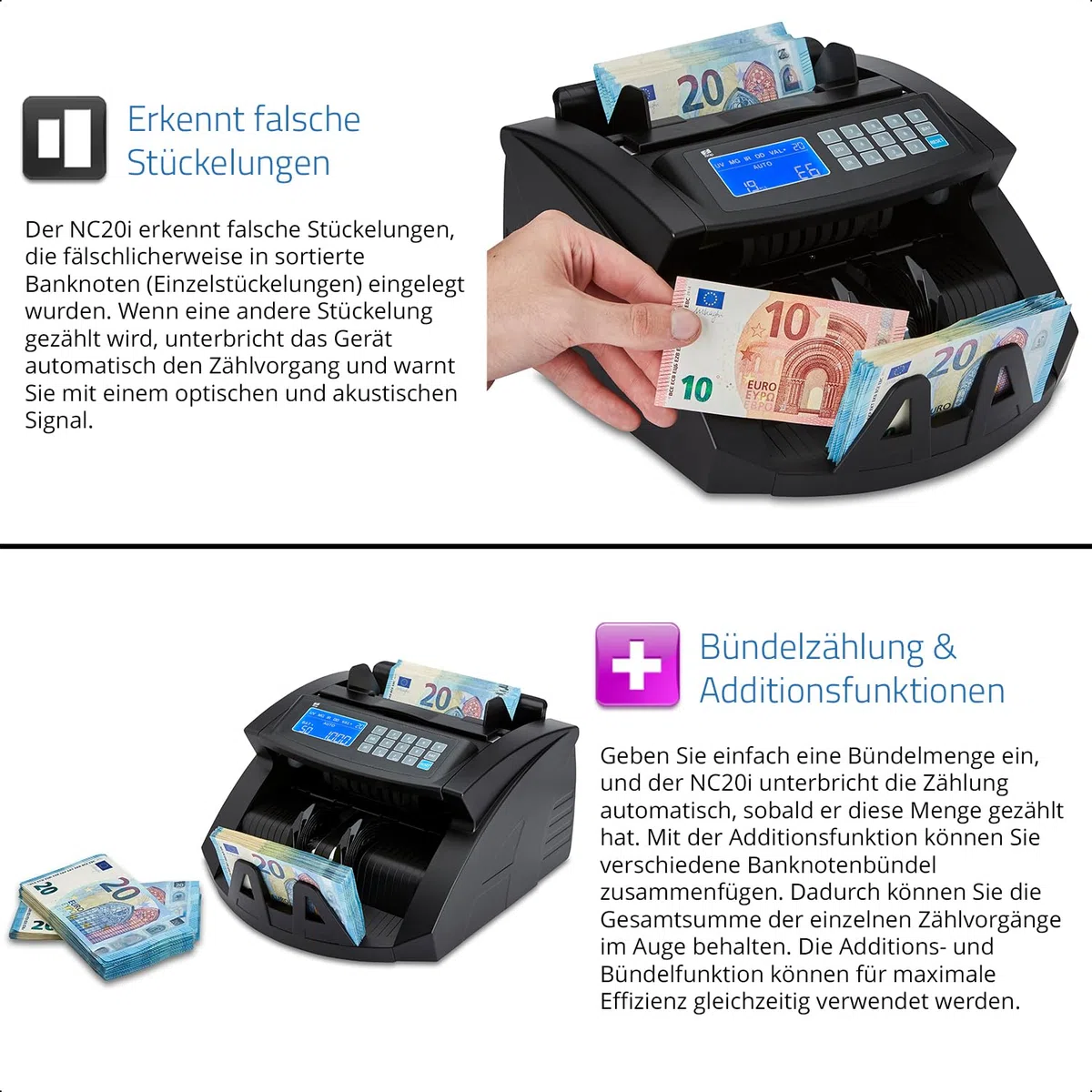 ZZap NC20i Banknotenzähler & Falschgeld-Detektor - Geldzählmaschine Geldzähler Banknotenzählmaschine