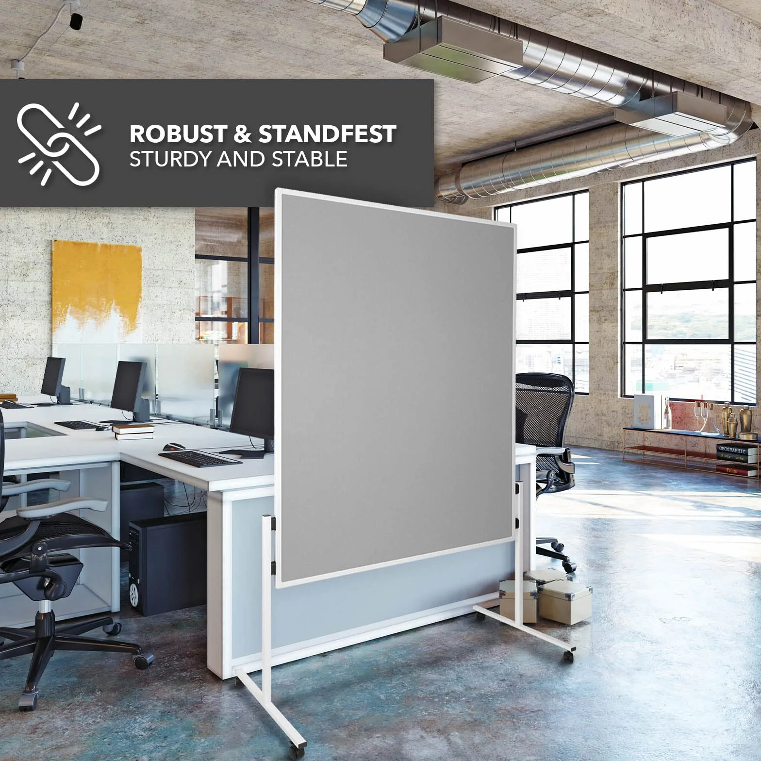 Master of Boards Moderationstafel Filz - Pinntafel für Projektarbeit und Meetings doppelseitig benutzbar - Mobiles Pinnboard mit Rollen - Höhe: 185 cm ausziehbar bis 200cm Breite 120cm - Farbe Grau