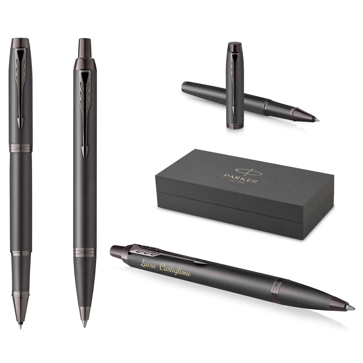 PARKER Schreibset IM Professionals Monochrome Kugelschreiber und Tintenroller mit Gravur | Premium Stift | Geschenkbox | personalisiert | graviert | Jahrestag | Geburtstag (Bronze)