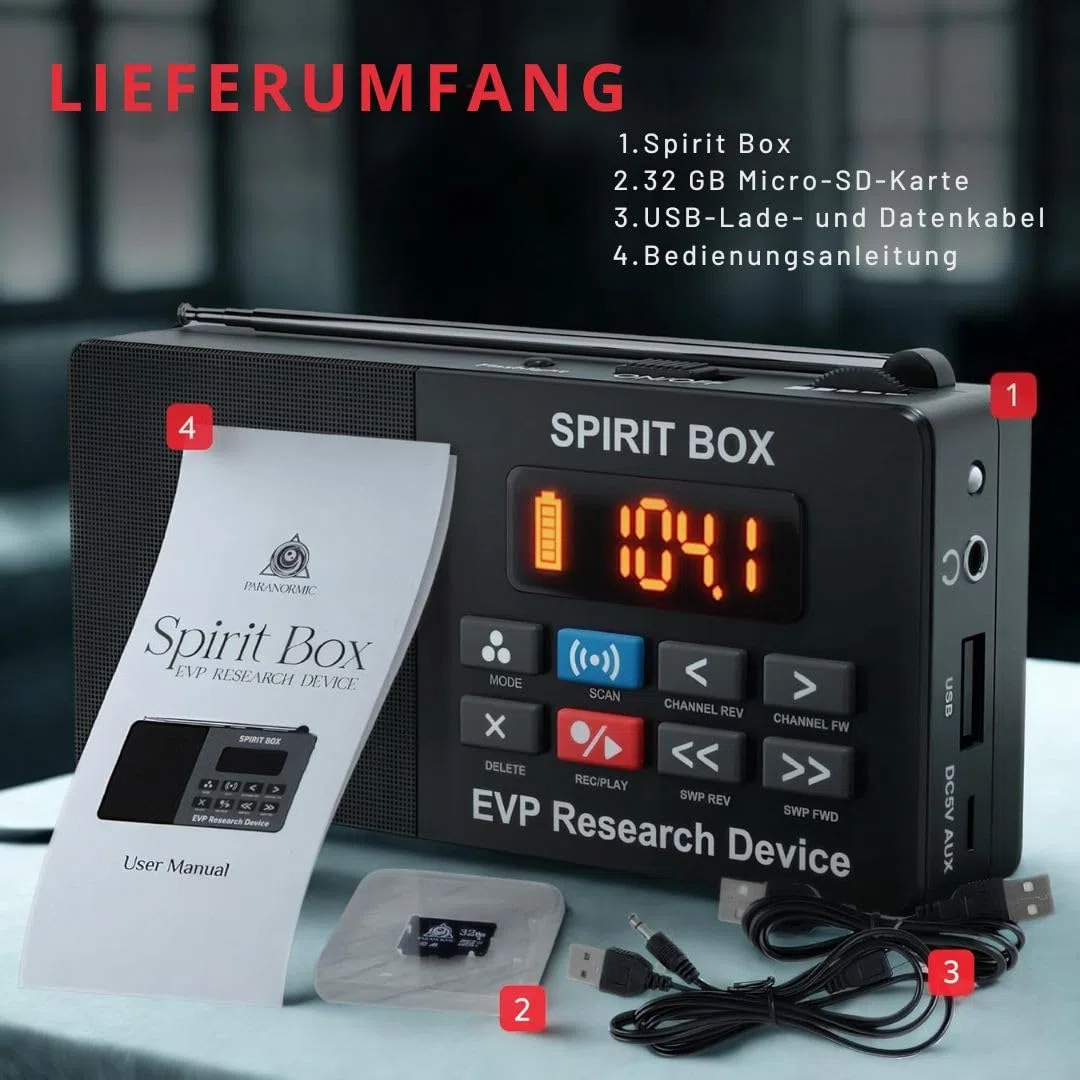 Spirit Box für Geisterjagd — Handheld-EVP-Gerät zur Geisterjagd mit 32-GB-Micro-SD und integrierter Taschenlampe — Paranormale Ghost Box zum Scannen und Aufzeichnen von Spirit-Stimmen