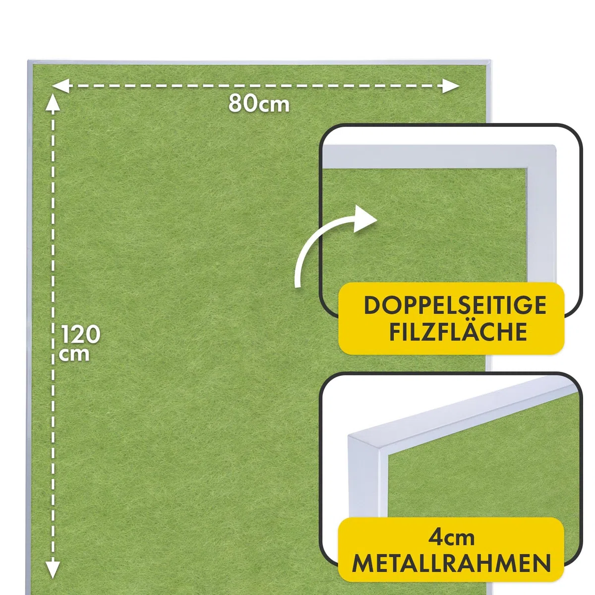 OfficeMarshal Moderationwand Doppelseitig 80 x 120 cm Präsentationstafel mit feststellbaren Rollen - Filztafel Pinnwand - Stabiler Metallrahmen - Giant (Grün)