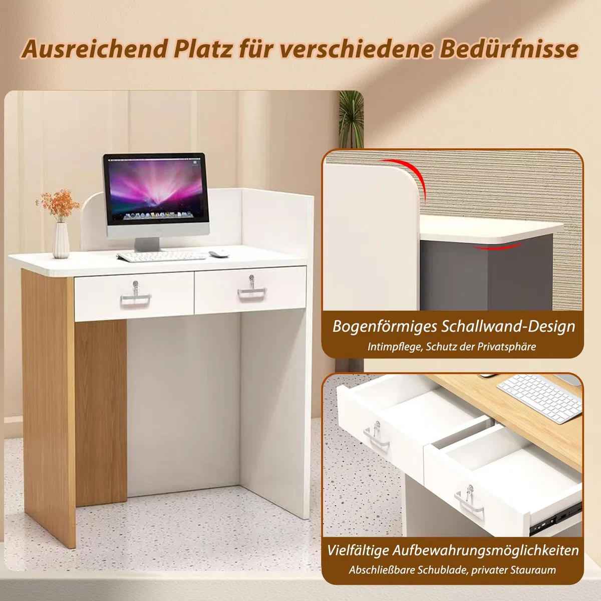 Empfangstheke Empfangstresen Enthält Schubladen Zur Sicheren Aufbewahrung Wichtiger Gegenstände In Abschließbaren Schubladen60*45 * 100cm/Milchkaffee und Weiß
