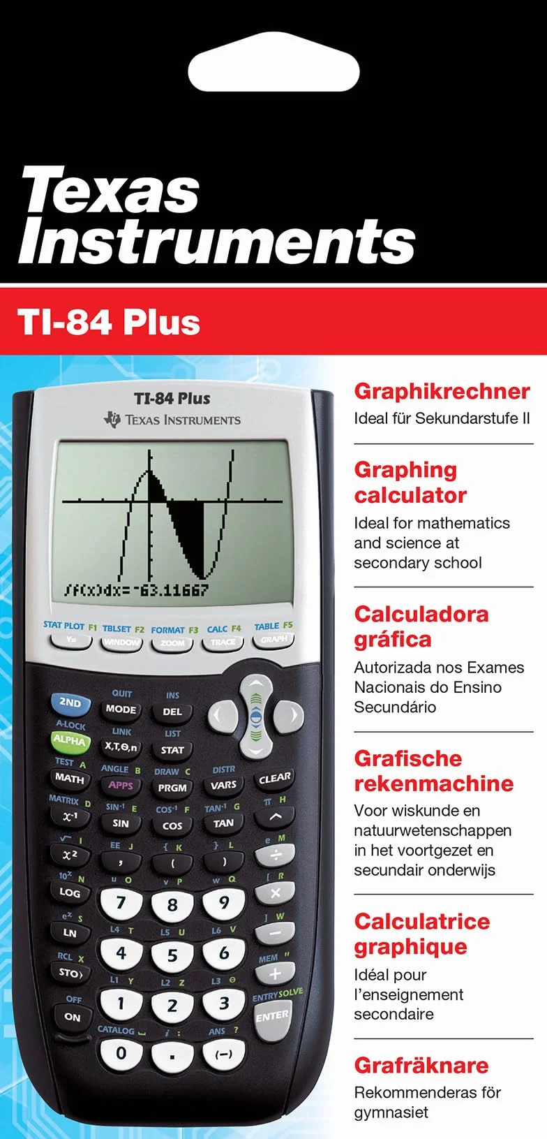 Texas Instruments TI-84 Plus Graphikrechner (8-zeilige Anzeige, Speicher, 2D-Ansichten) Dunkelblau
