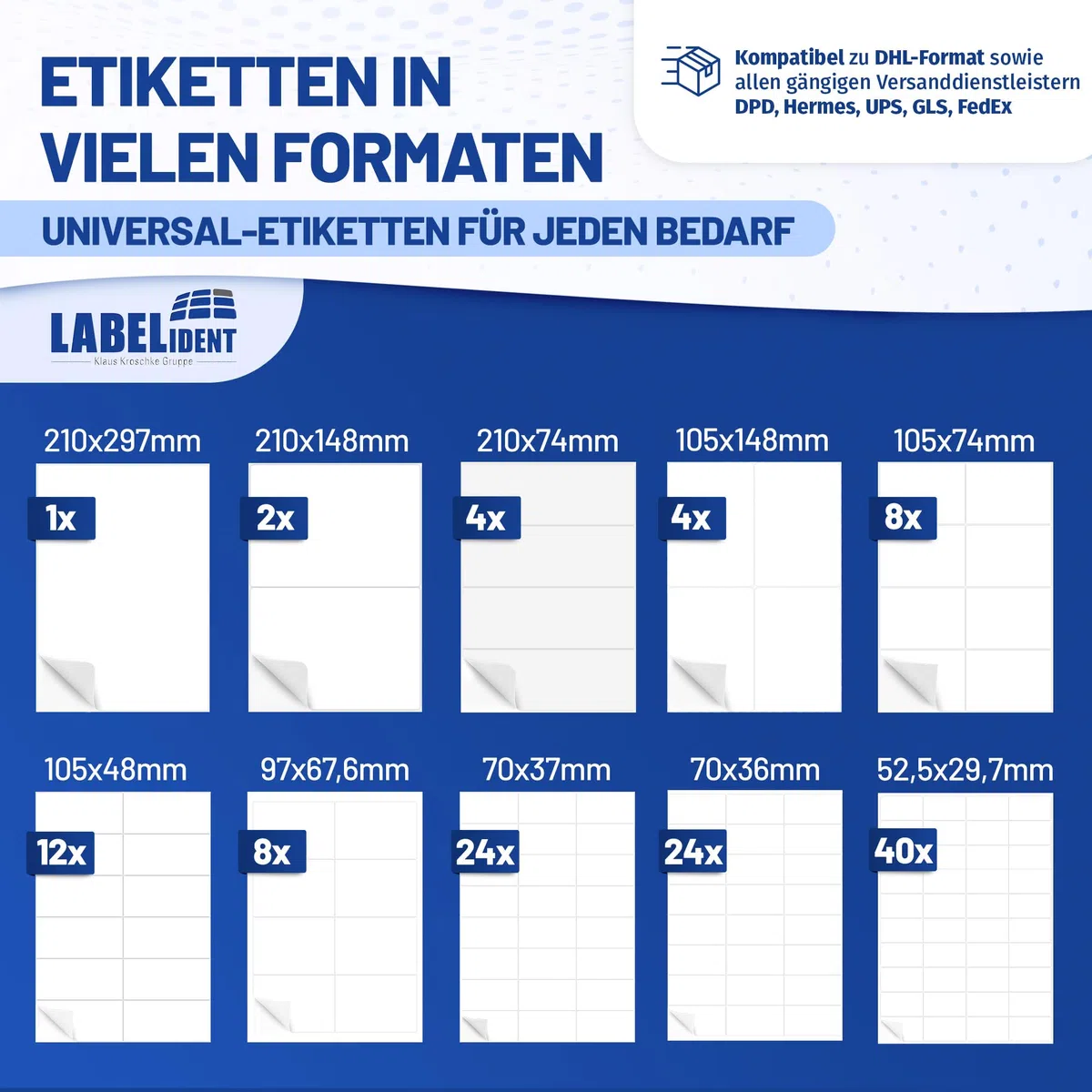 Labelident Laser-Etiketten 105 x 148 mm - 4 Etiketten pro A4-Bogen - 2.000 Etiketten (500 DIN A4 Bögen), selbstklebend, DIN A6 Adressaufkleber, Universal-Etiketten für Laser- & Inkjetdrucker