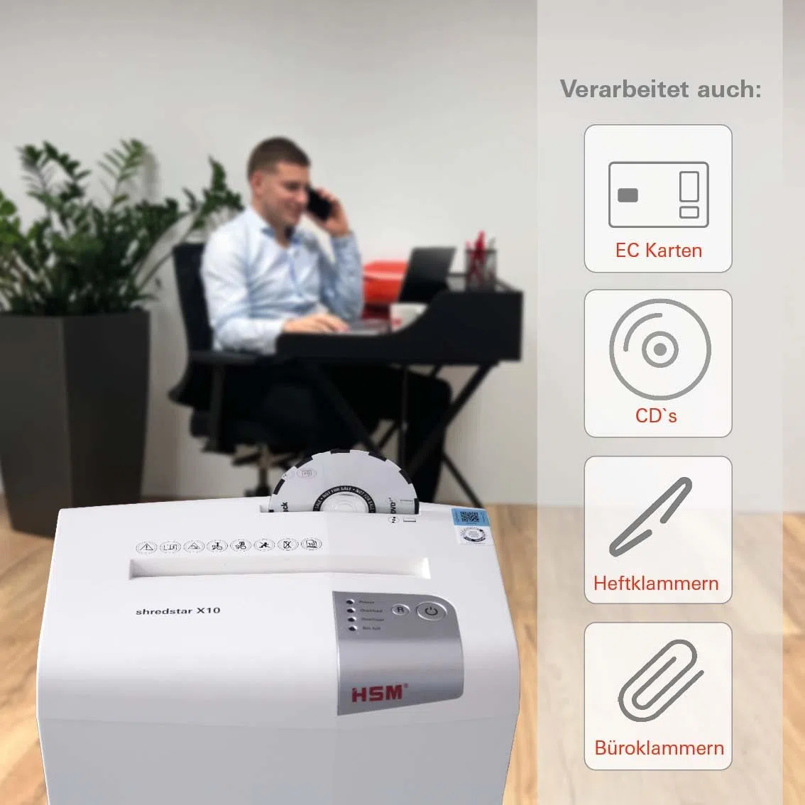 HSM shredstar X10 Aktenvernichter I Partikelschnitt 4,5x30 mm I 10 Blatt | Sicherheitsstufe P-4 I Leiser Home Office Schredder für Papier, CD/DVD, Kreditkarten I 20l Auffangbehälter I 2 Jahre Garantie