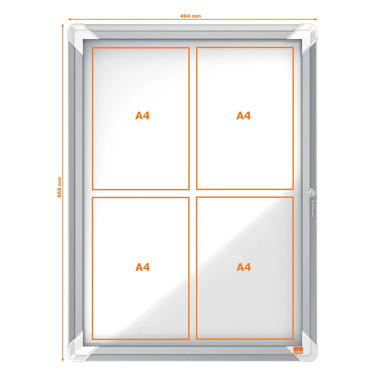 Nobo abschließbarer Schaukasten mit magnetischer Notiztafel, 4 x A4, Premium Plus, Weiß, 1902557