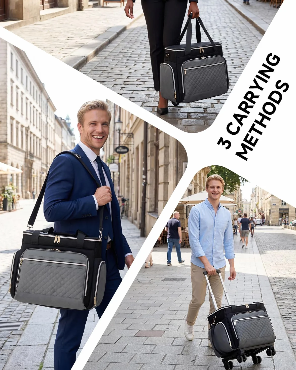 Amythe Lehrertasche mit Rollen Damen mit Akkordeon-Aktenordner, Abnehmbarer Trolley mit 5 Rädern mit Gepolsterten Taschen für 15.6 Zoll Laptop Reisen/Schule/Büro, Schwarz