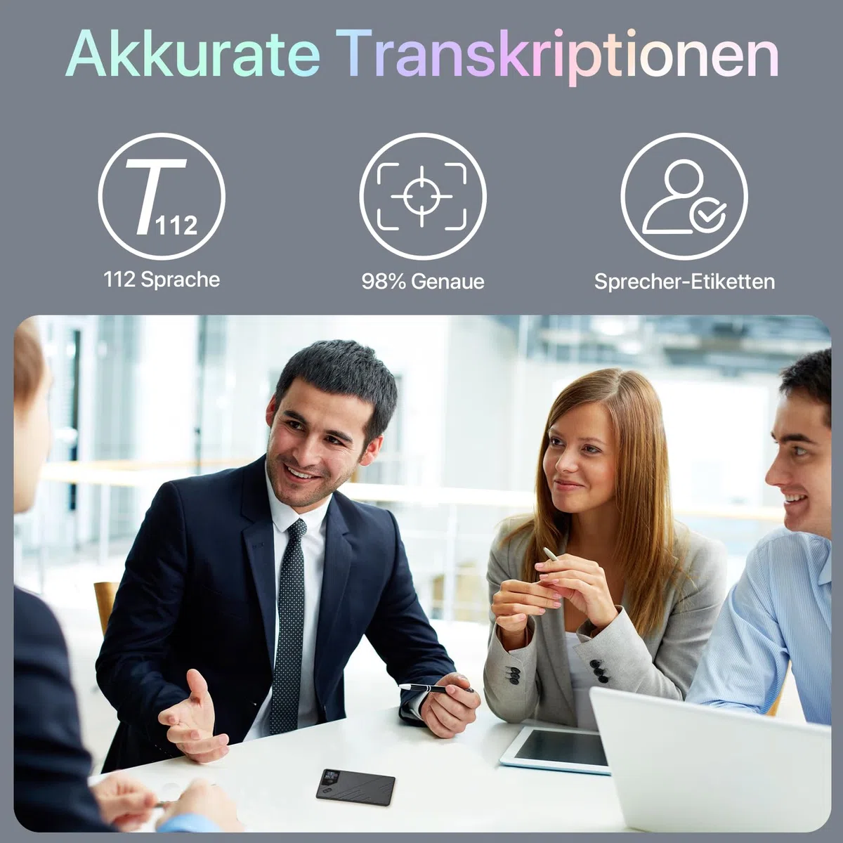 KI Digitales Diktiergerät, 64 GB Aufnahmegerät Unterstützt 112 Sprachen Transkribieren und Speicher, Audio-Recorder für Vorträge, Meetings, Anrufefür Besprechungen,
