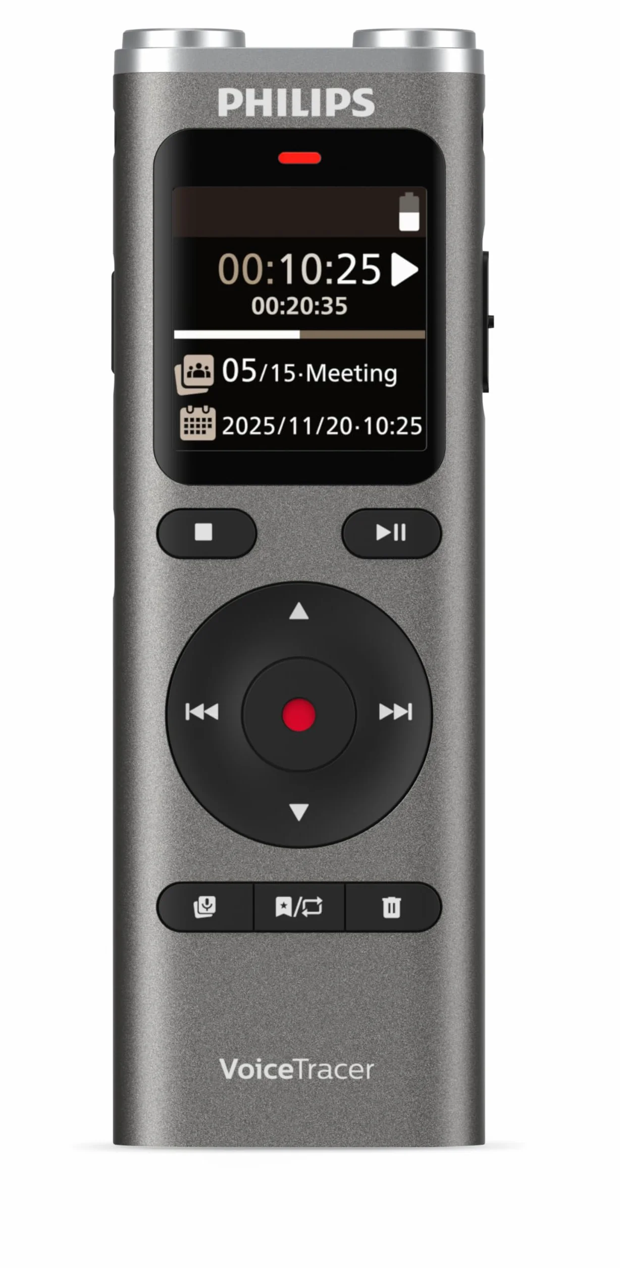 Philips DVT2075 VoiceTracer, Diktiergerät, Aufnahmegerät, MP3, Stereo, Li-on Akku. Sembly AI zur Spracherkennung für mehrere Sprecher, Automatische Erstellung von Zusammenfassungen