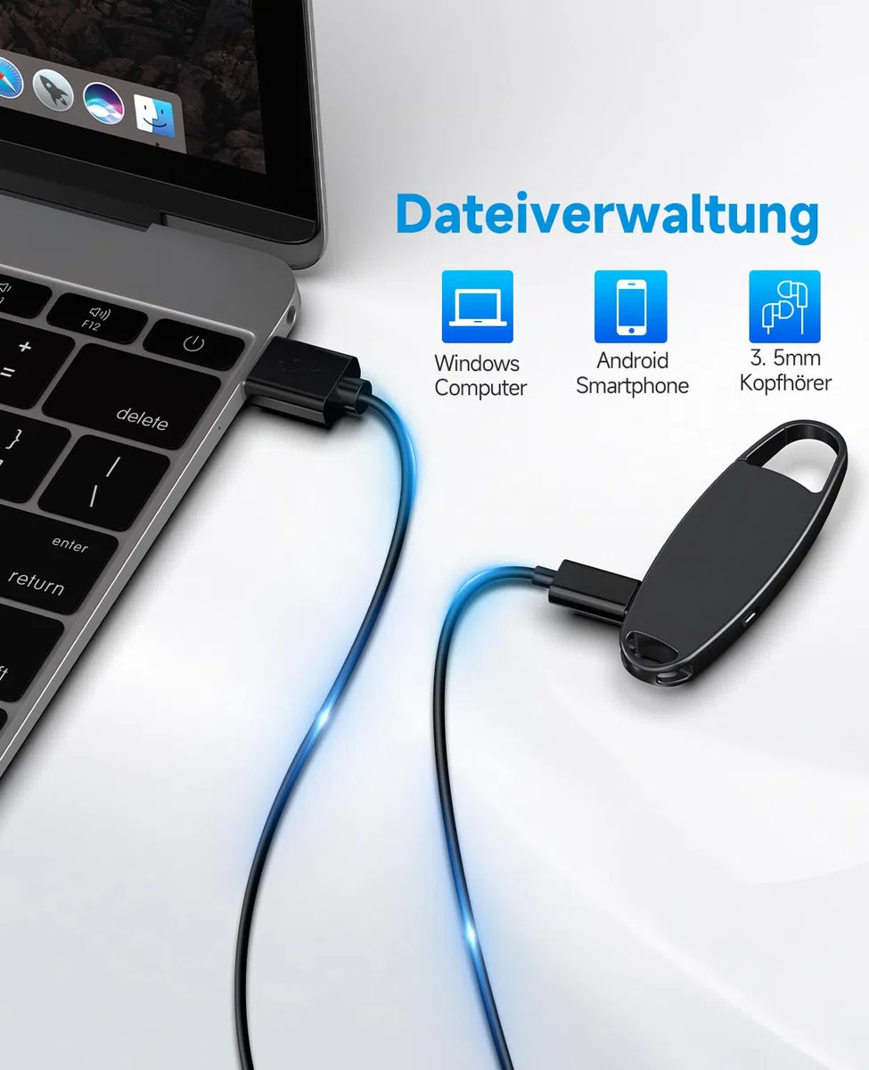 Diktiergerät Mini, Vandlion 32GB Aufnahmegerät mit Rauschunterdrückung, USB C Voice Recorder mit Spracherkennung für Vorlesungen Interviews Meetings Klasse