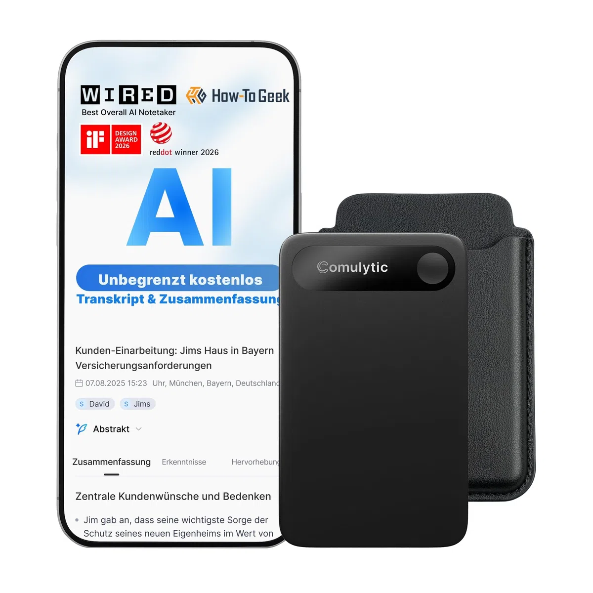 Comulytic Note Pro KI Digitales Diktiergerät mit Unbegrenzte Transkription & Zusammenfassen, Aufnahmegerät mit Schreibfunktion, 113 Sprachen, Voice Recorder für Meetings, Vorlesungen, Schwarz