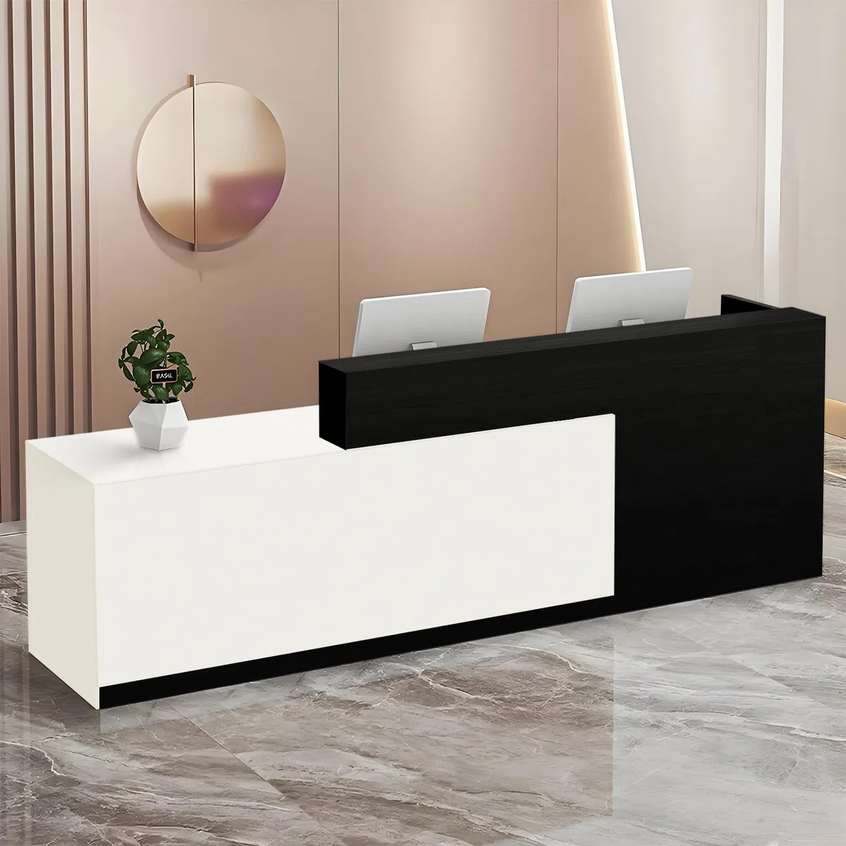 Empfangstheke mit Stauraum und offenen Fächern, Empfangstresen für Empfang, 100–240 cm Tresen für Geschäft, Salon, Studio, Empfangsbereich & Kasse