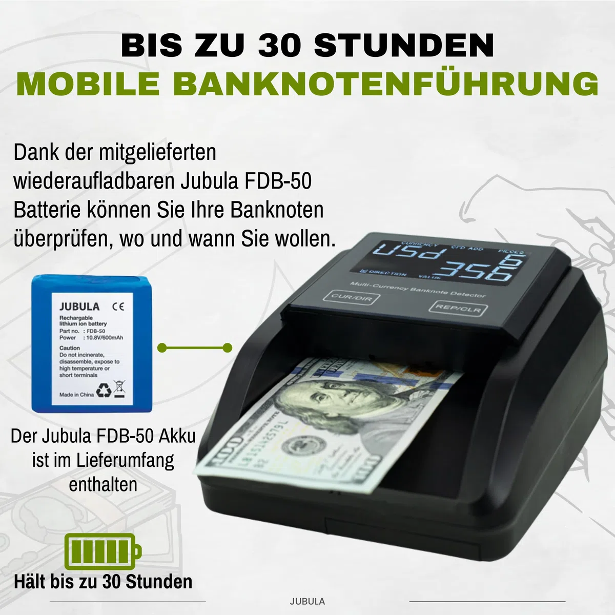 FD-50 Geldscheinprüfer & Geldzählmaschine Banknoten 2in1 | Banknotenprüfer Falschgelderkennung mit UV/MG/IR für falsche EUR, USD, GBP | mobiler Scanner Testlicht & kompakt | Einzeln einlegen