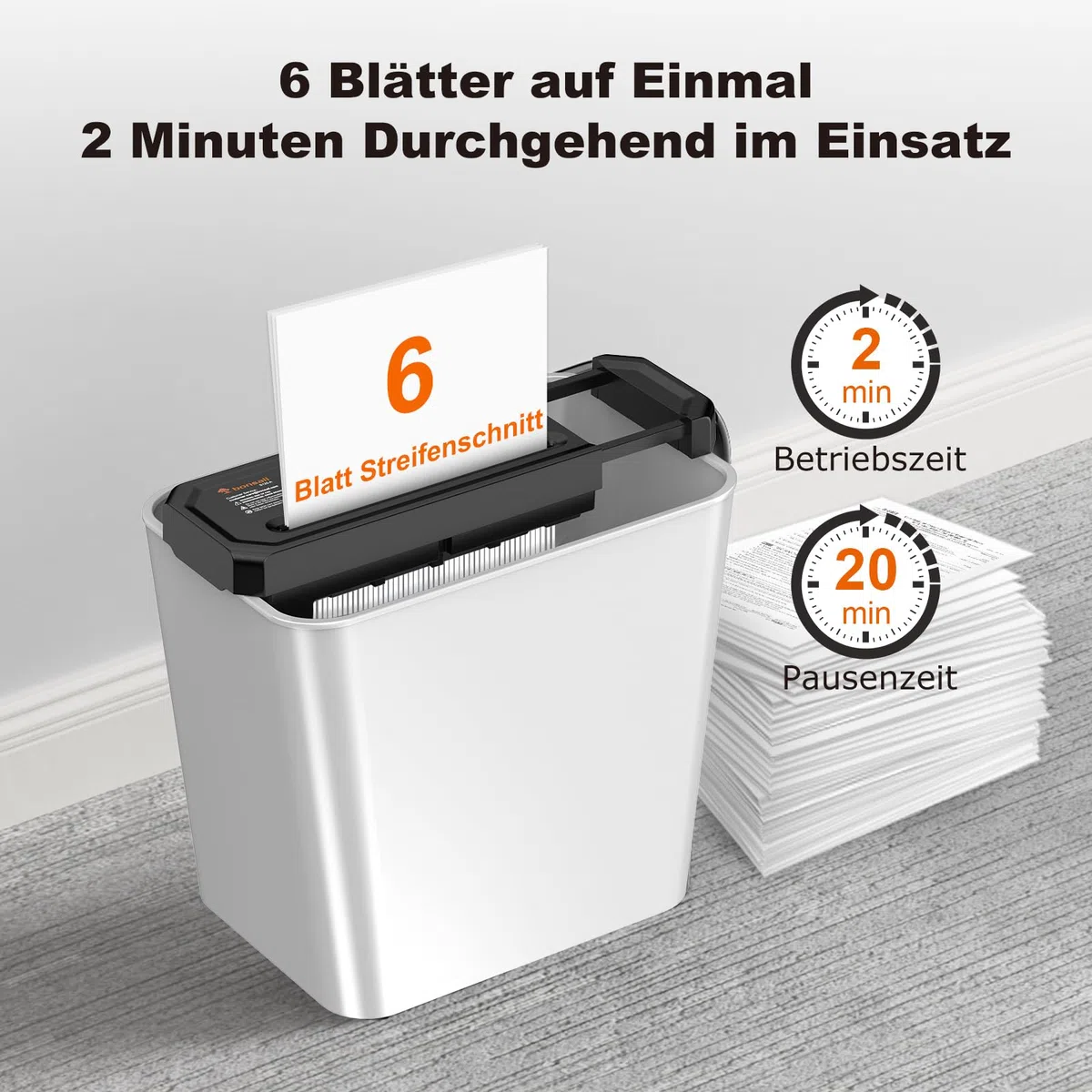 Bonsaii Aktenvernichter, 6-Blatt Streifenschnitt für Homeoffice, inklusive Kreditkartenvernichtung, P-2, Ausziehbarem Griff, geeignet für Abfallbehälter mit 31,5–39,5cm Durchmesser, S125-A