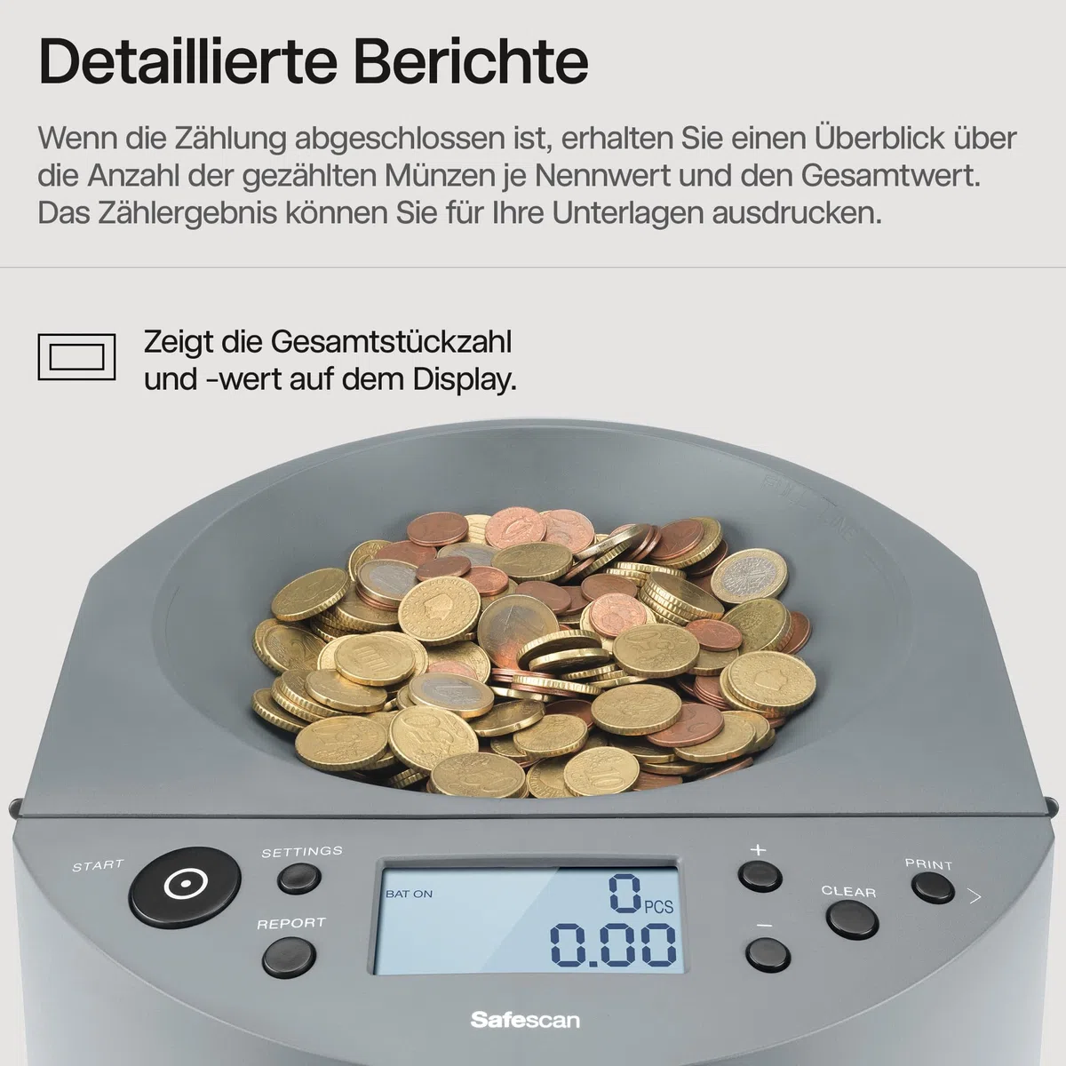 Safescan 1450 Münzzähler, der schnell große Mengen gemischter EUR-Münzen zählt und sortiert - Münzsortierer, sortiert Münzen nach Stückelung - Geldzählmaschine für das Zählen von Münzen