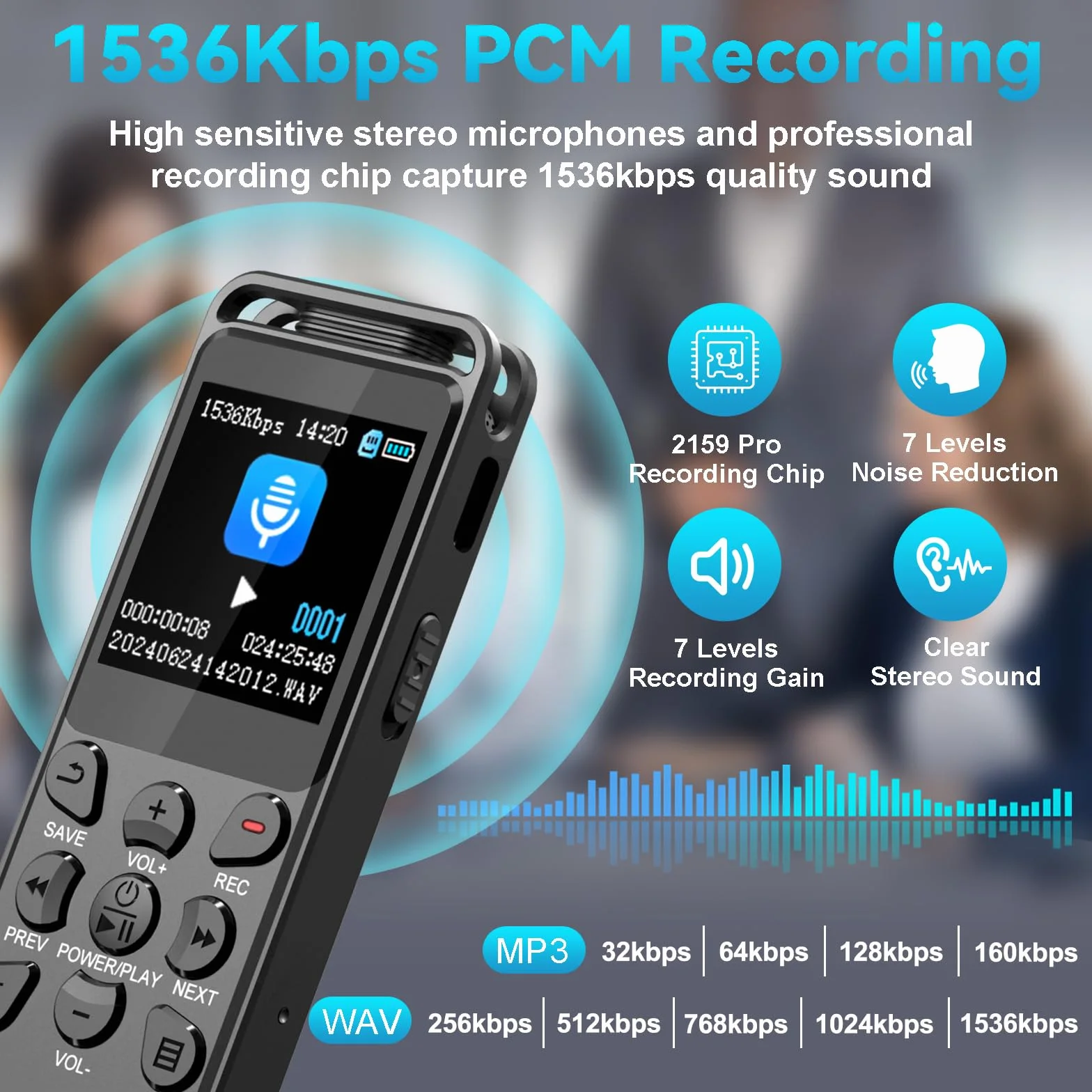 80GB Diktiergerät Digital 70 Std Aufnahmegerät, Volorful 1,44" Farbbildschirm Voice Audio Recorder, MP3 Player, USB-C Diktiergeräte mit Spracherkennung/Wiedergabe für Meeting Interview Vortrag