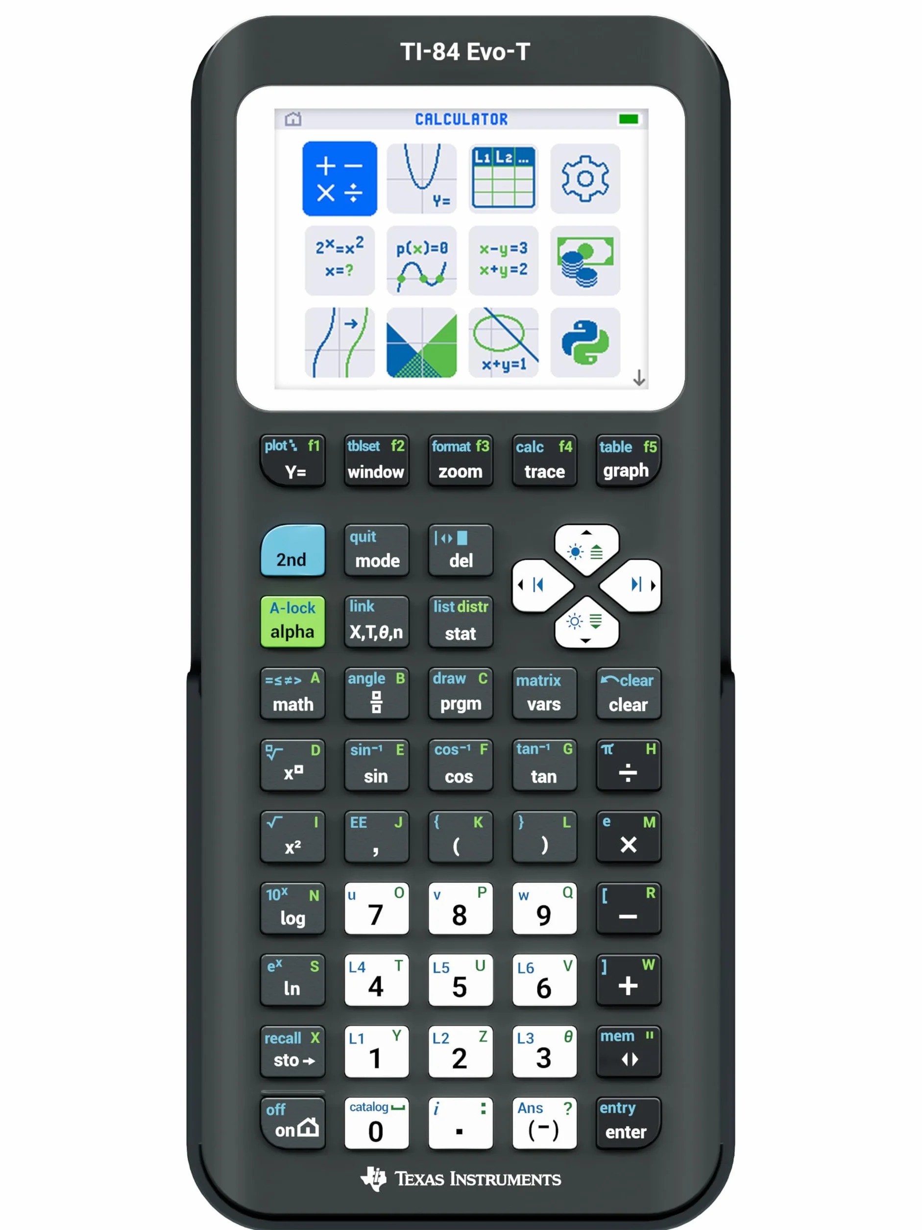 Texas Instruments TI-84 Evo-T Grafischer Taschenrechner, Python-Unterstützung, Wiederaufladbar, USB-C, Prüfungsmodus