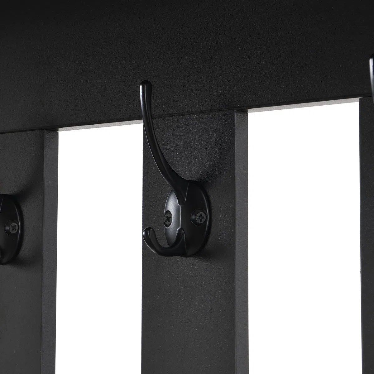 Multifunktionaler Flur-Schuhschrank mit Stecktafel,Flurgarderobe mit gepolsterter Aufbewahrungsbank,Moderne Garderobe mit 4 Haken für Eingangsbereich, Waschküche,H180/B100/T35 cm (Schwarz)