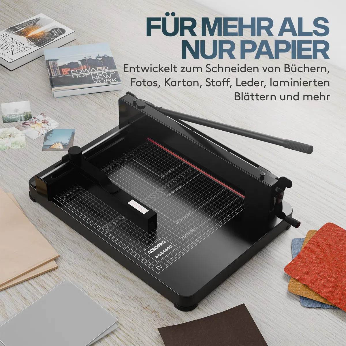 ACROPAQ Stapelschneider A4 - Für 400 Blatt, Hochleistungspapierschneider mit Schneidlineal für Präzisen Schnitt - Hebelschneider, Papierschneider A4