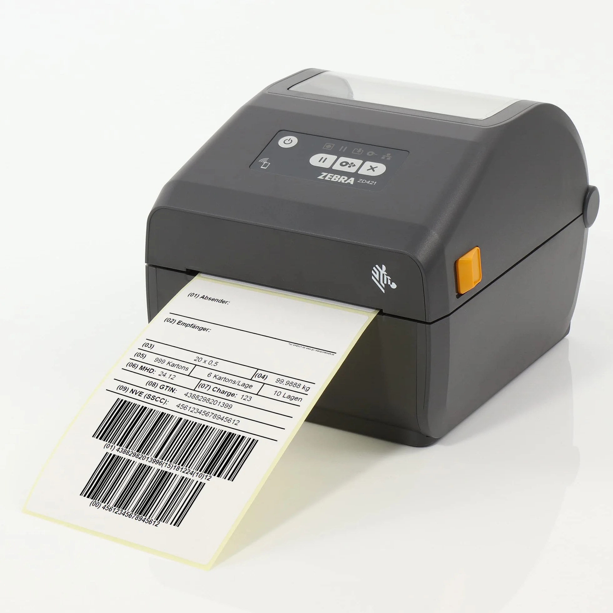 Zebra ZD421d Drucker mit Abreißkante - 203 DPI - Thermodirekt - 104 mm max. Druckbreite, BTLE, USB, USB-Host Schnittstellen (ZD4A042-D0EM00EZ), grau (dunkel)