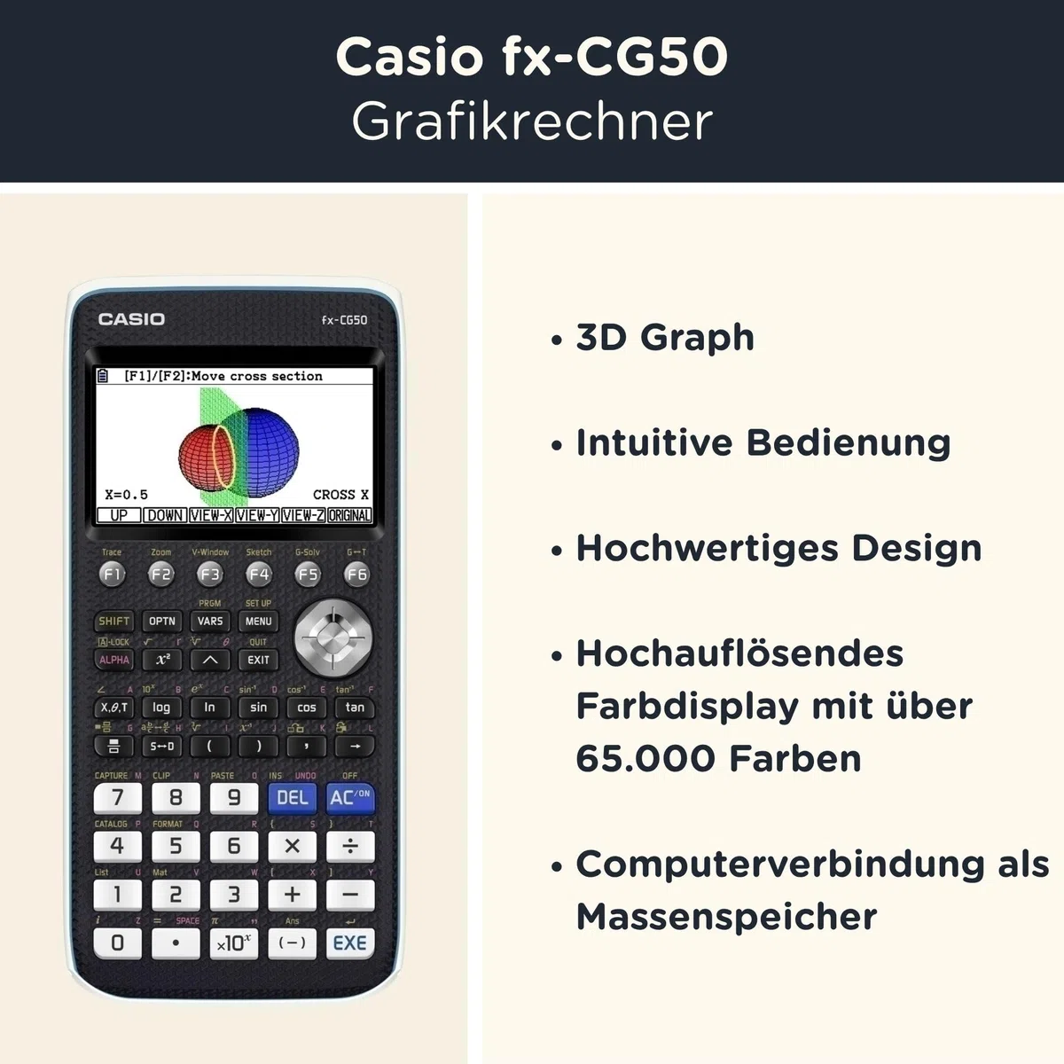 Casio fx-CG50 inkl. WYNGS Schutztasche Dunkelgrau - Grafikrechner - Basic Set