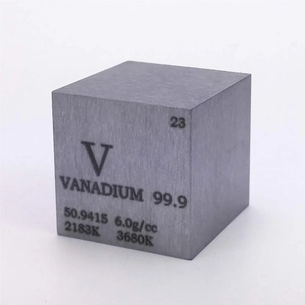 25,4 mm Vanadium-Metallwürfel 100 g 99,9 % graviertes Periodensystem