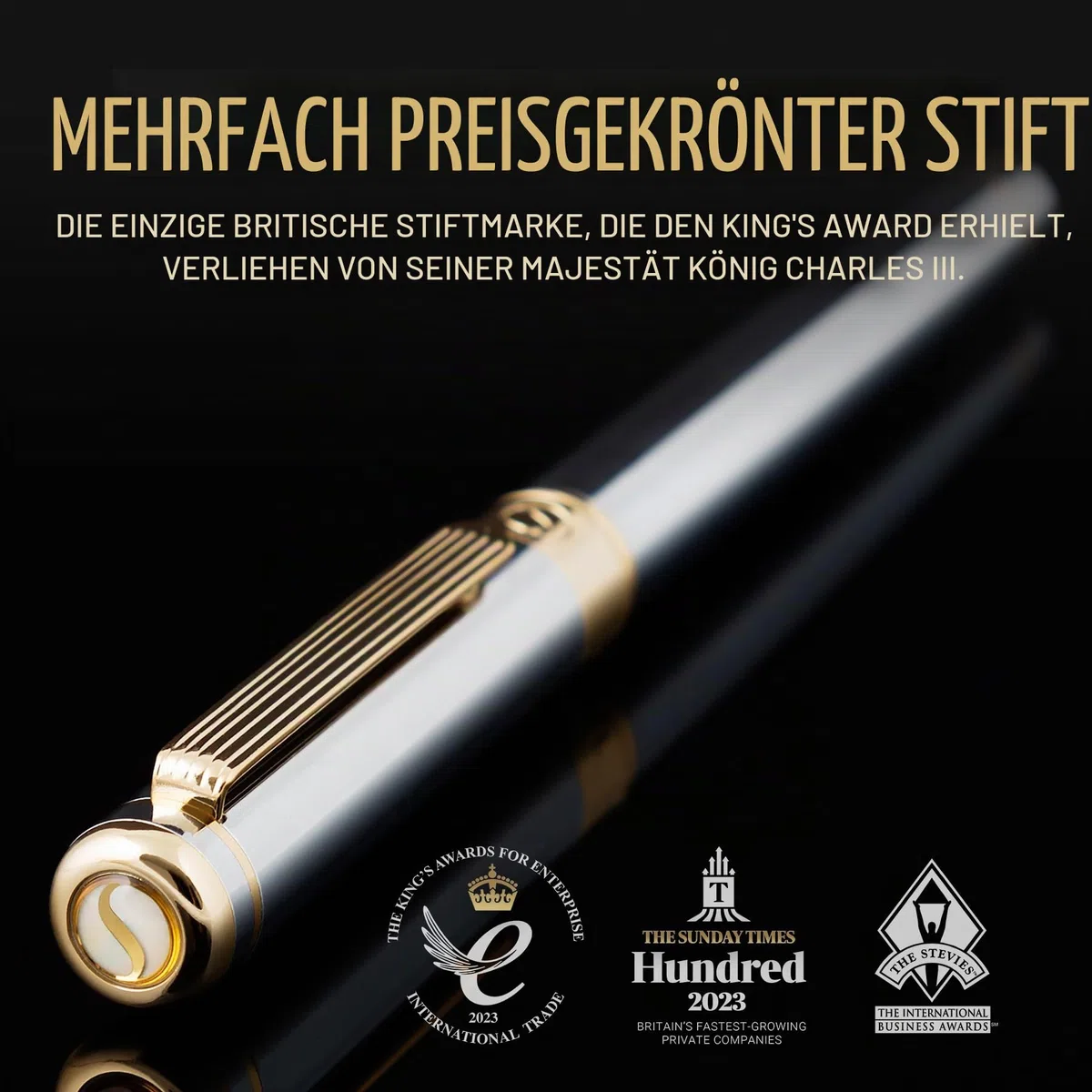 Scriveiner Silber Füllfederhalter Füller Edel mit Echtgold-Finish, Schmidt vergoldete Feder (mittel), Bestes Geschenk für Herren und Damen, Manager, Führungskräfte (Silber Chrom)