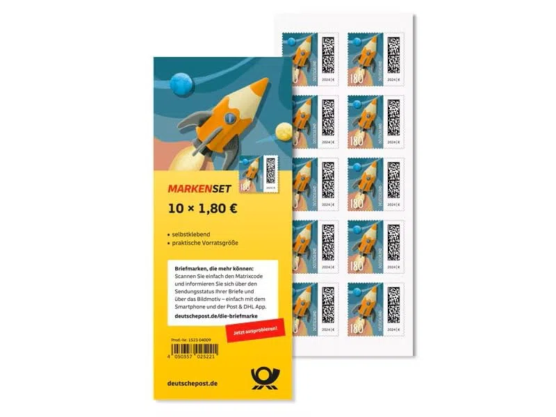 Deutsche Post Briefmarken 100 x 1,80€ Briefmarken selbstklebend, für Großbriefe bis 500g national & Kompaktbriefe bis 50g international, 10 x 10er-Set Briefmarke zu 1,80 Euro