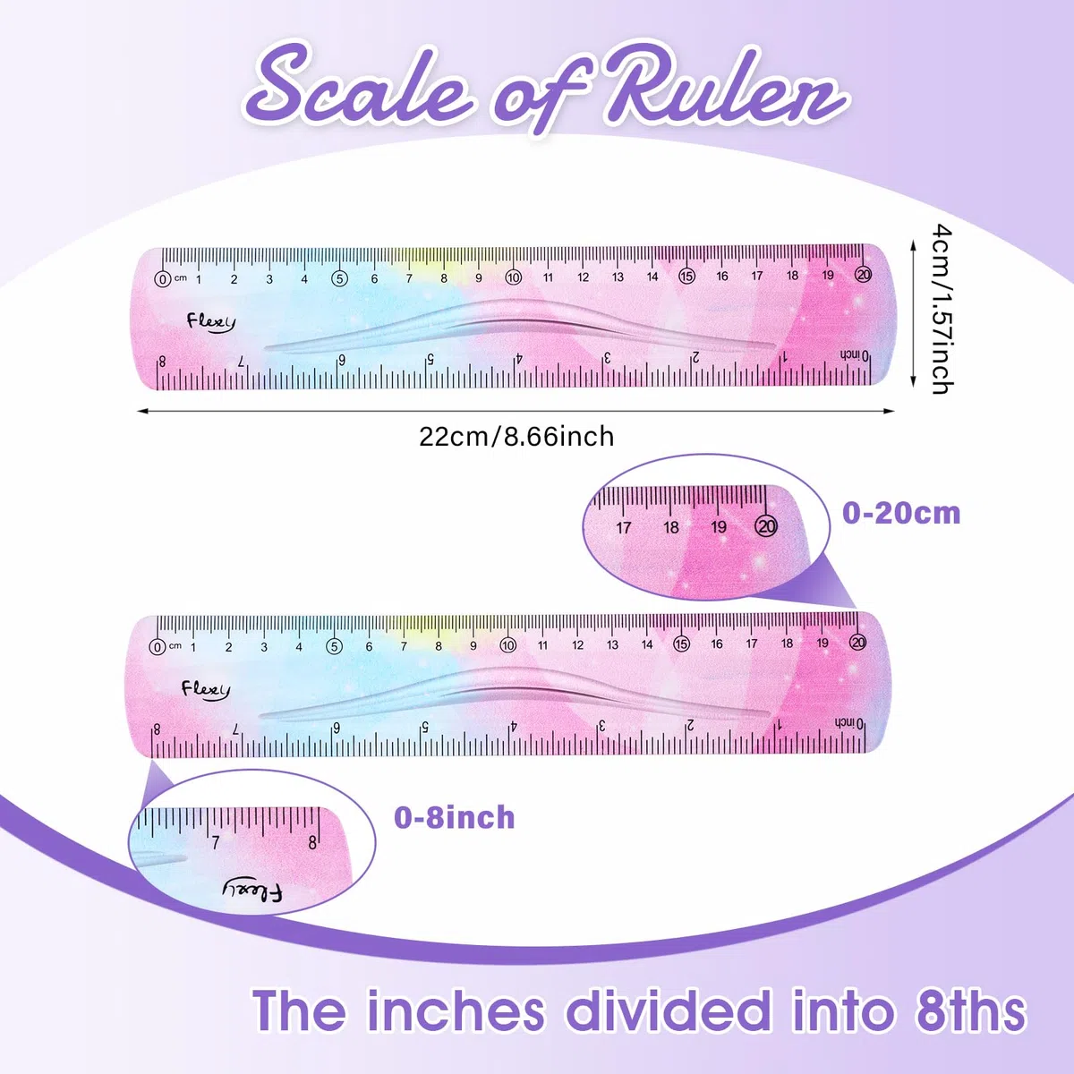 Grevosea Lineal aus Kunststoff, bruchsicher, gerader Rand, flexibel, für Schule, Klassenzimmer, Büro, Kinder und Erwachsene, 20 cm, 2 Stück
