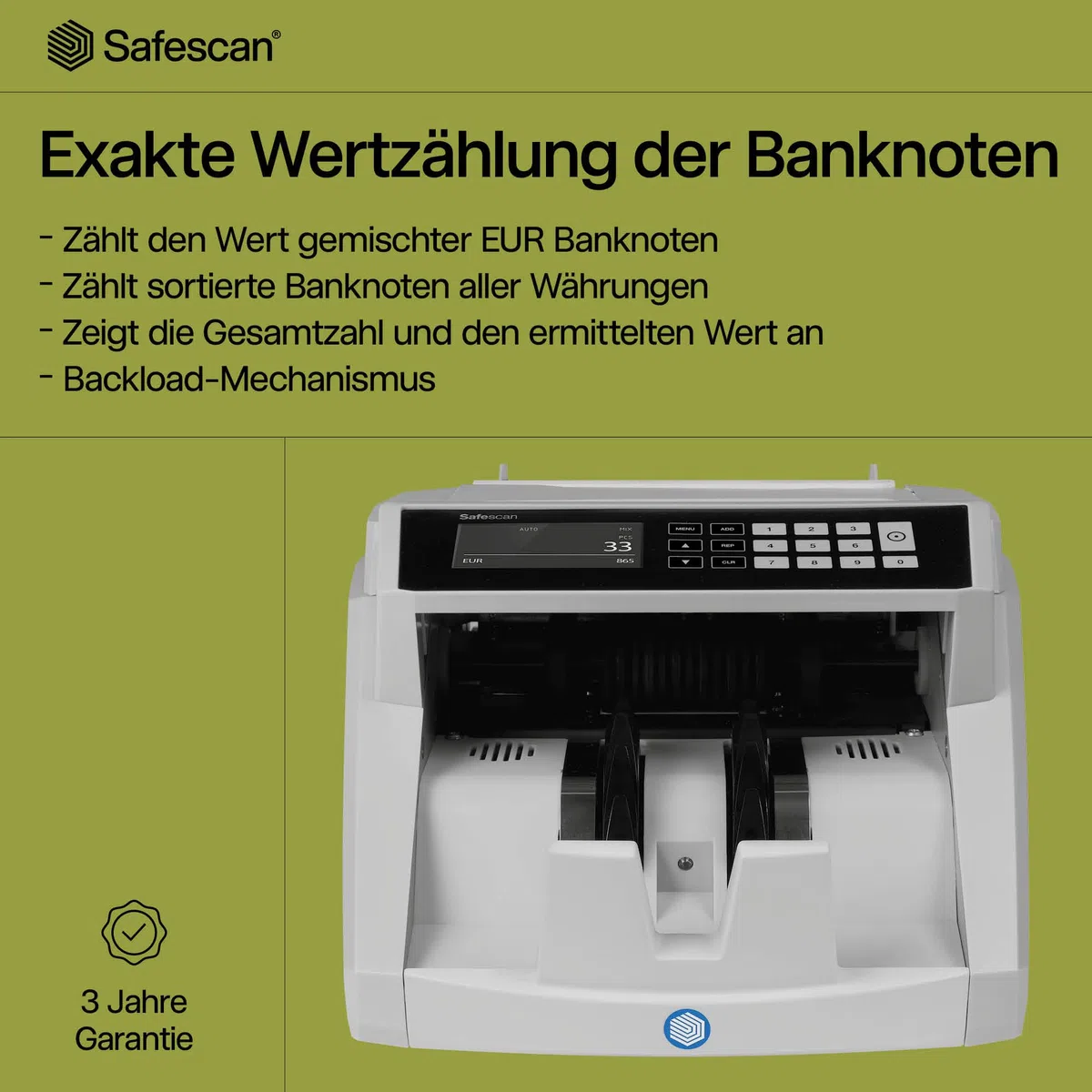 Safescan 2465-S Geldzählmaschine, Wertzählung für gemischte EUR-Banknoten - Banknotenzähler mit 7-facher Echtheitsprüfung - zählt sortierte Banknoten aller Währungen