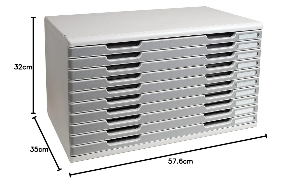 Exacompta 324041D Schubladenbox und Ablagesystem Modulo DIN A3 mit 10 Schubladen 350 x 576 x 320 mm Belastbare Schubladenbox mit hoher Kapazität für mehr Platz grau/steingrau