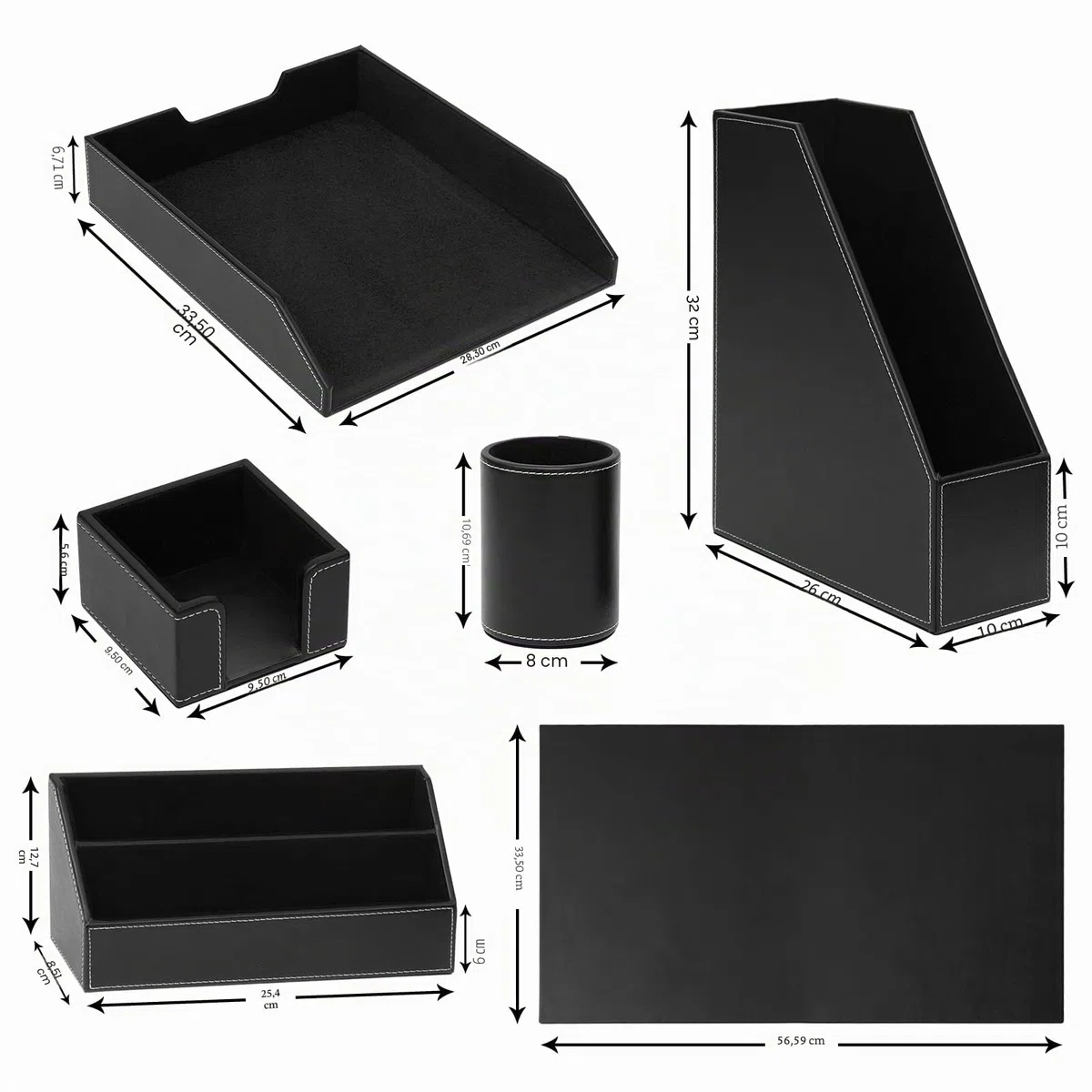 Büro Schreibtisch-Organizer,Luxus Leder Geschenk 6-teilig,inkl Schreibtischunterlage,A4 Leder Briefablage,Stiftebecher,Zeitschriftenhalter,Postfach,Nachrichtenfach,Schwarz