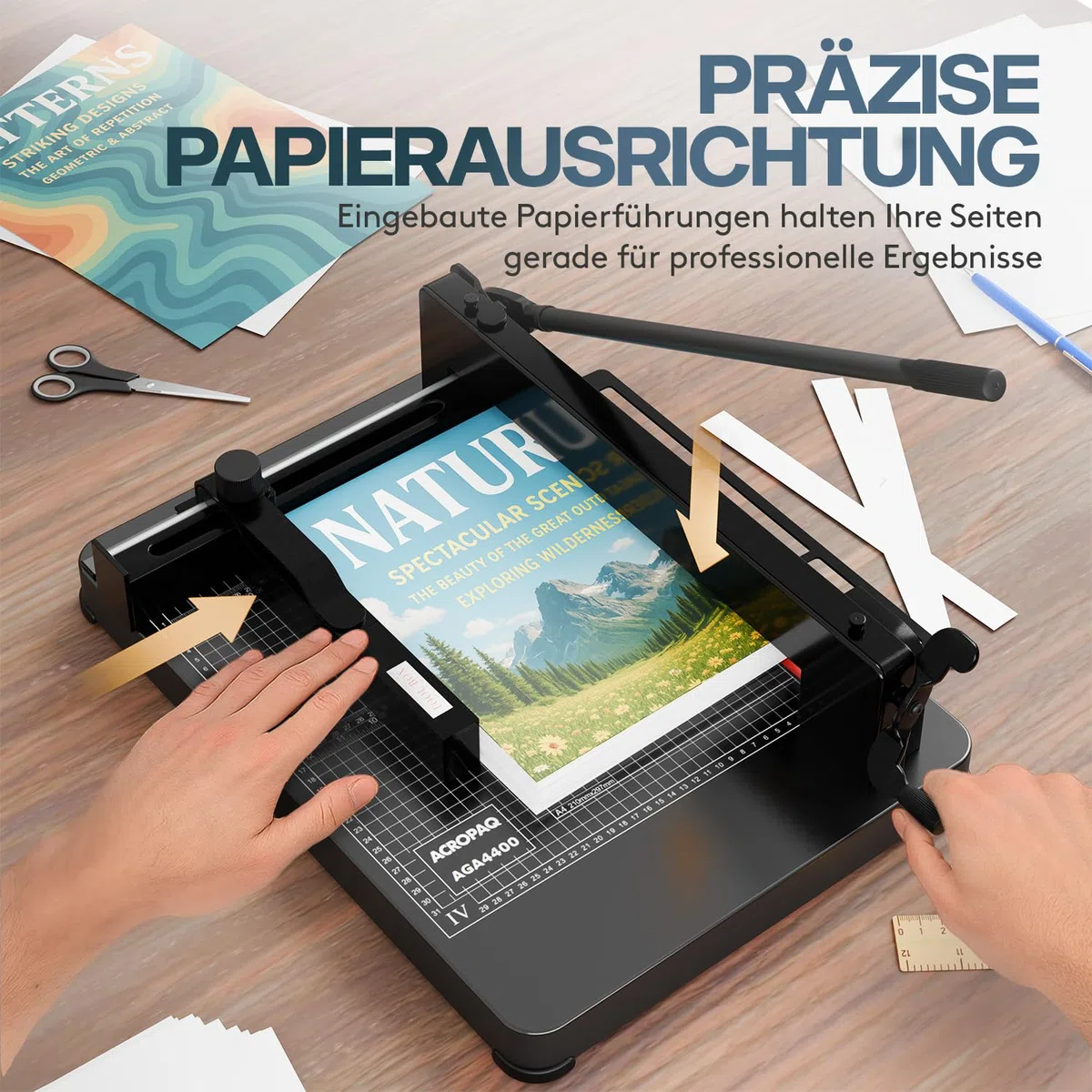 ACROPAQ Stapelschneider A4 - Für 400 Blatt, Hochleistungspapierschneider mit Schneidlineal für Präzisen Schnitt - Hebelschneider, Papierschneider A4