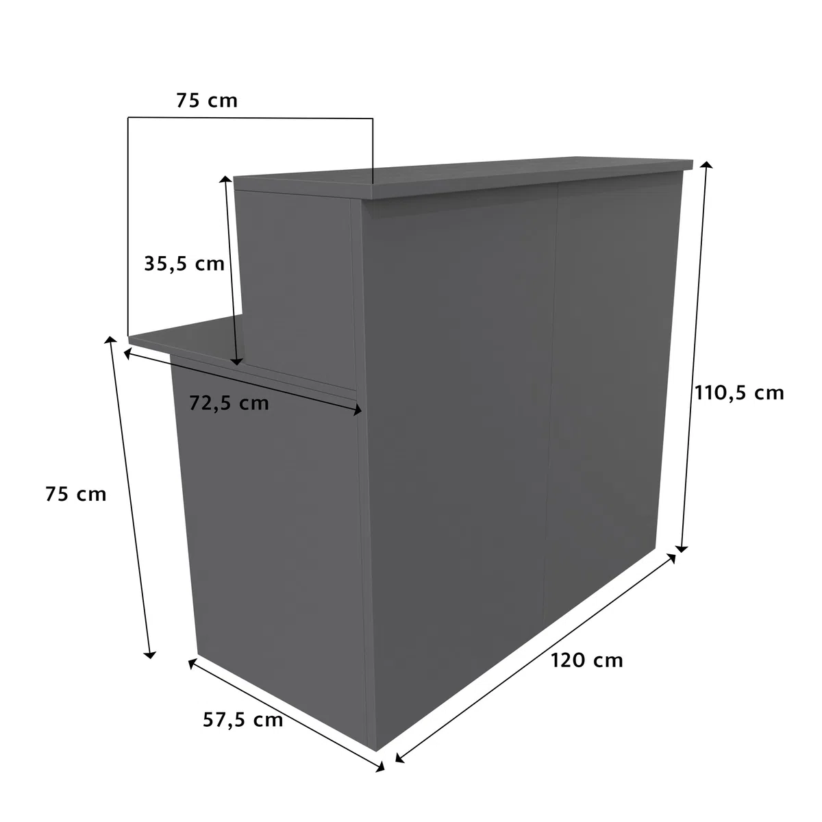 EIGENTLICH Empfangstheke modular moderne Rezeptionstheke Empfangstresen Hotellobby Empfangsbereich Bürotheke Praxistheke mit großer Arbeitsfläche Farbe anthrazit 120x75x110,5cm