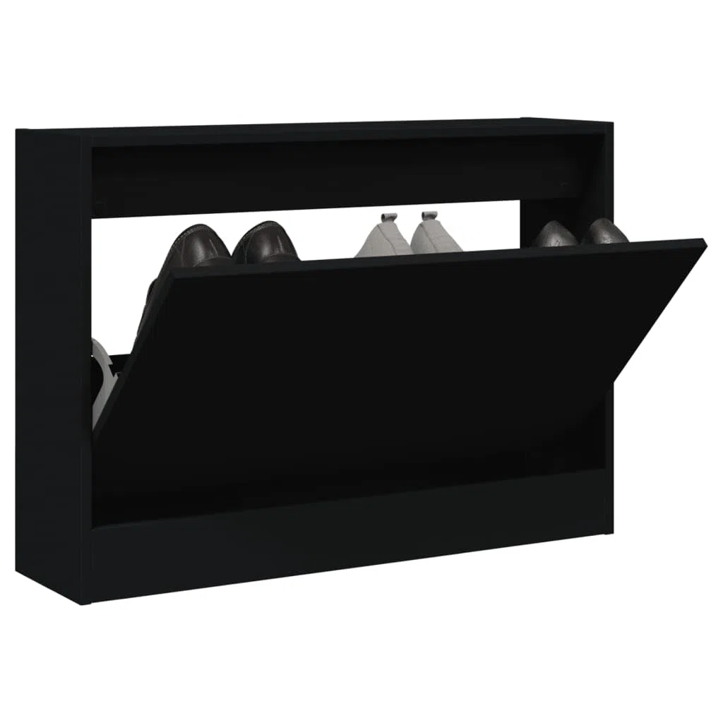 Schuhschrank Schwarz 80x21x57 cm Holzwerkstoff, Schuhschrank aus Holz, Lagerschrank, Perfekt für schmale Flure, Wohnzimmer, Schlafzimmer