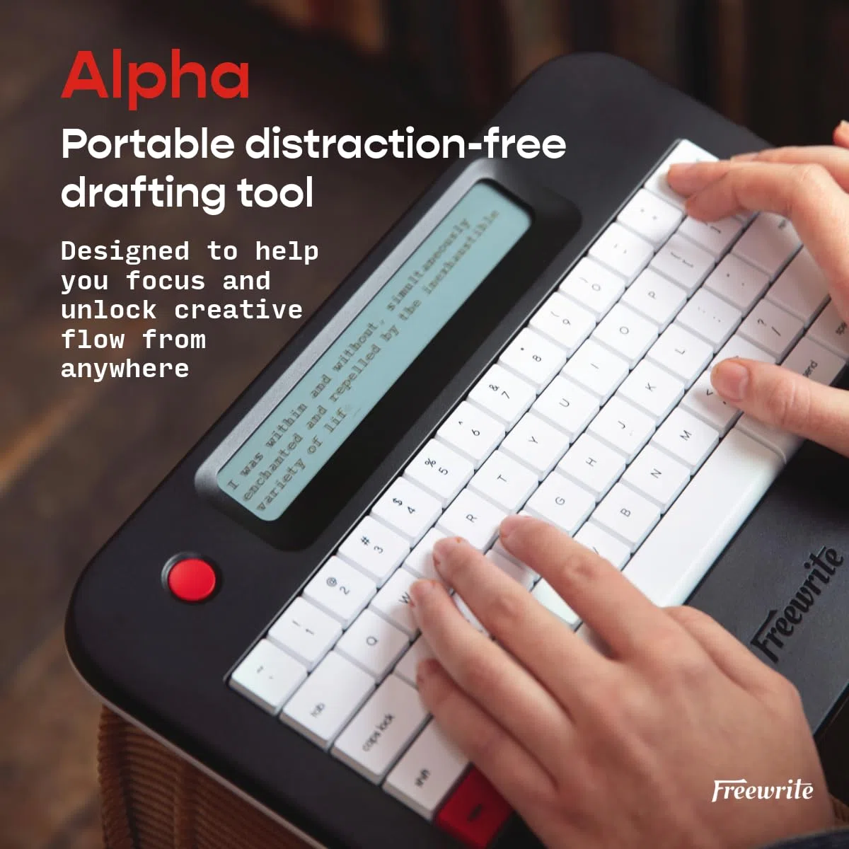 Freewrite Alpha | ablenkungsfreies Textverarbeitungsprogramm | tragbare Digitale Schreibmaschine mit hintergrundbeleuchtetem LCD-Display, Langer Akkulaufzeit & Wi-Fi-Backup für Schreiber |