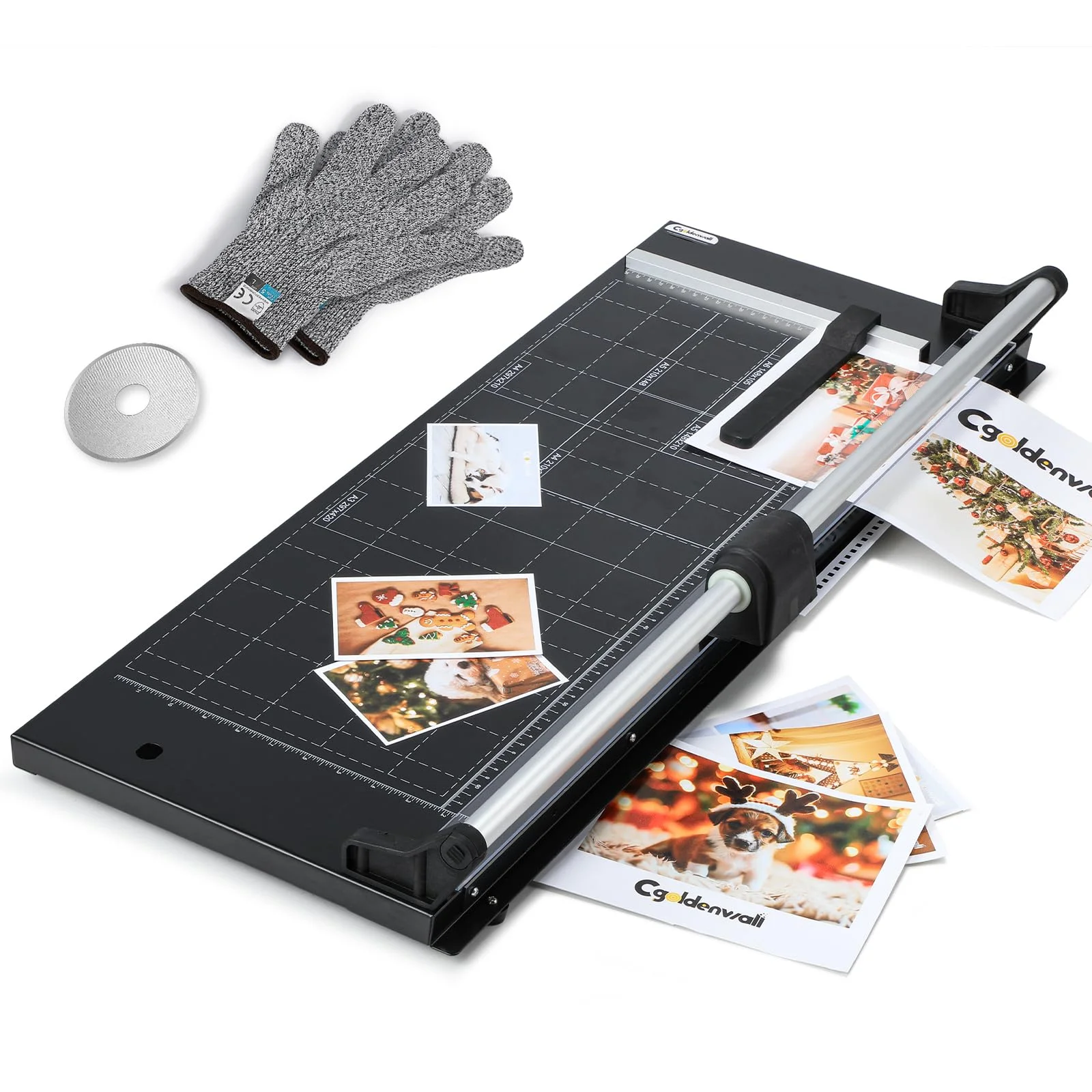 CGOLDENWALL Papierschneider, bis DIN A2, 12 Blatt, Papierschneidemaschine mit Einer Zusätzlichen Klinge und Handschuhen, Industrielle Selbstschärfende Guillotine Rollenschneidemaschine (63cm) (A2)