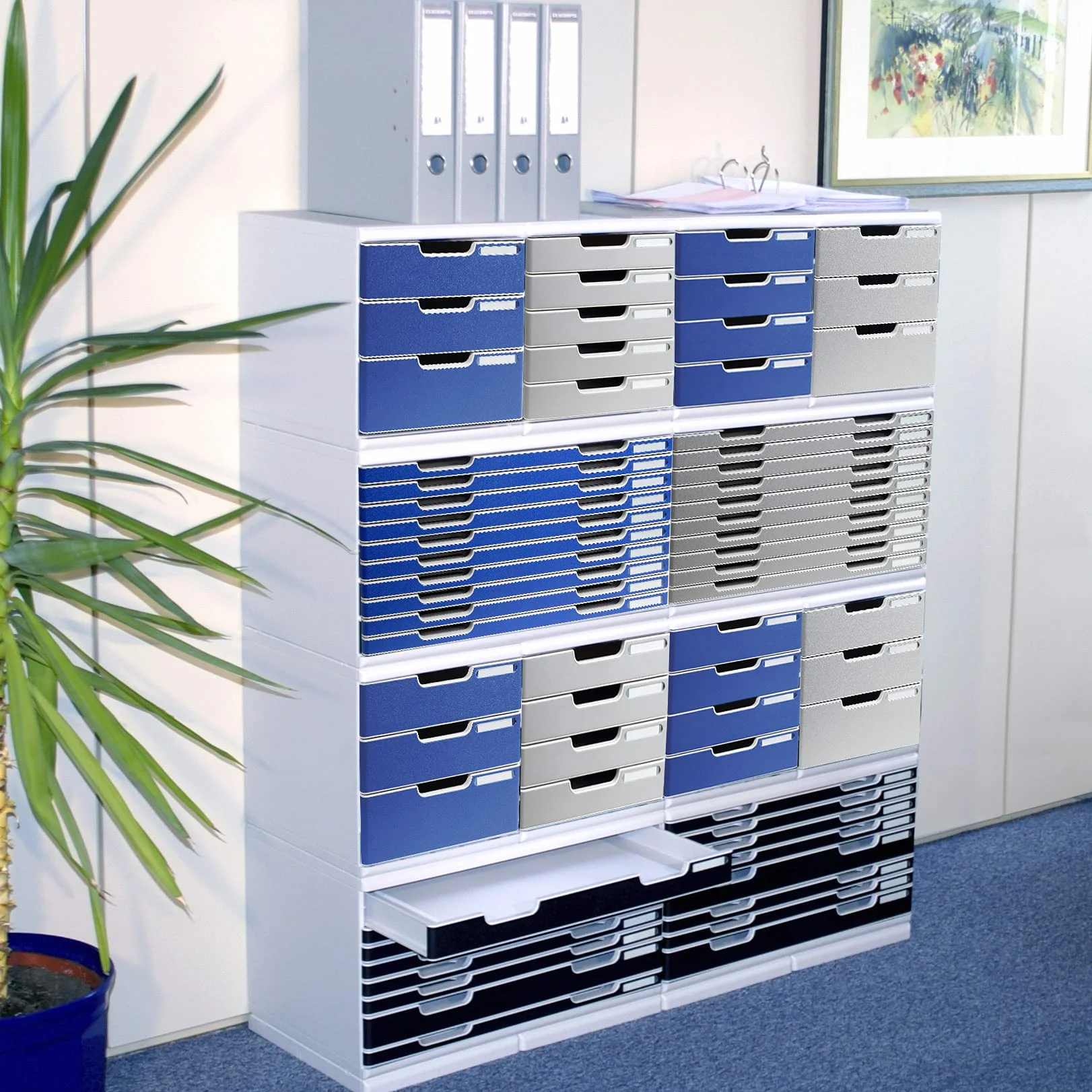 Exacompta 324041D Schubladenbox und Ablagesystem Modulo DIN A3 mit 10 Schubladen 350 x 576 x 320 mm Belastbare Schubladenbox mit hoher Kapazität für mehr Platz grau/steingrau