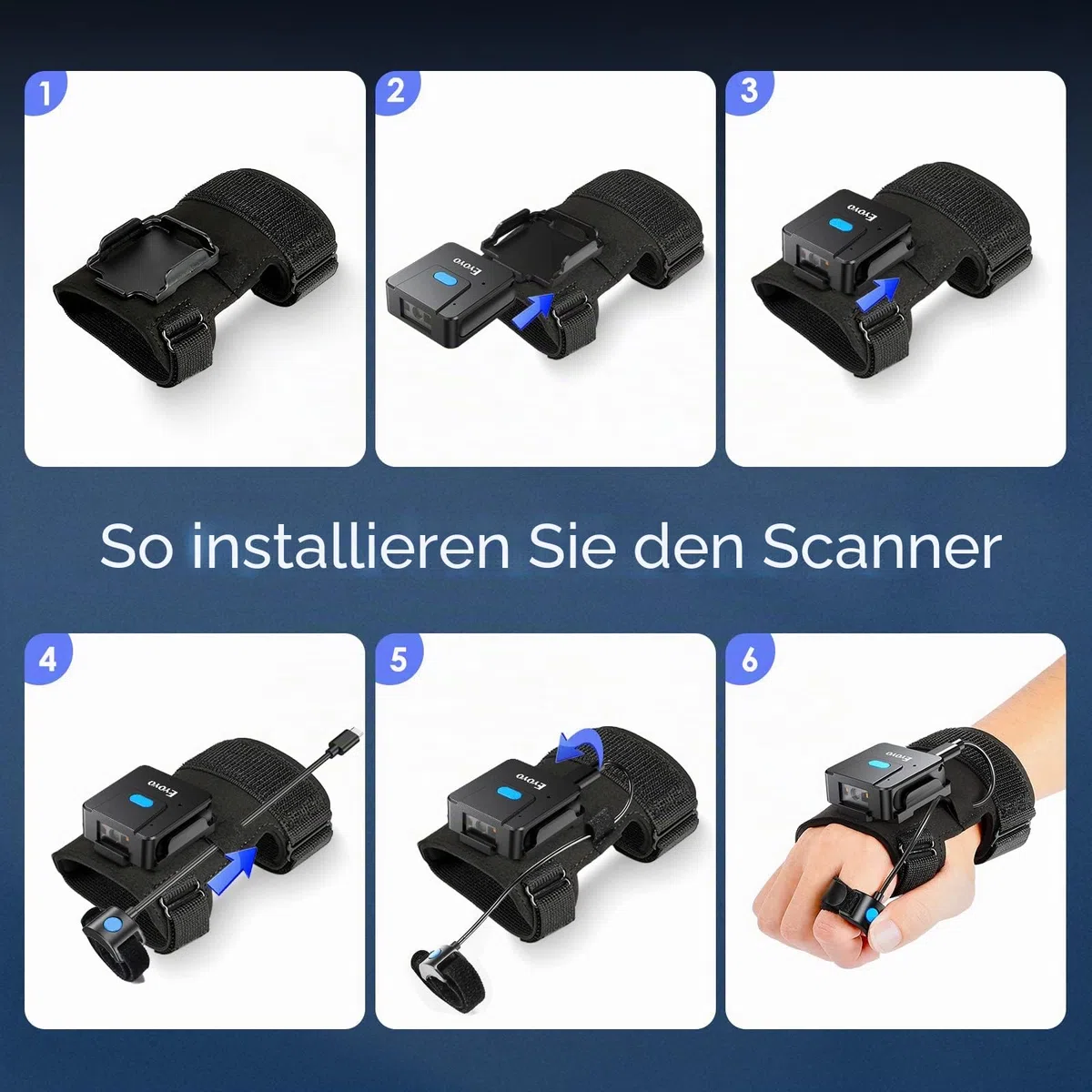 Eyoyo Wearable Glove QR Code Scanner, 1D 2D Finger Ring Bluetooth Barcode Scanner, Links & Rechts Hand Tragbar, Tragbare Drahtlose Buch Inventar Barcode Leser Kompatibel Mit iPhone iPad Android Tablet