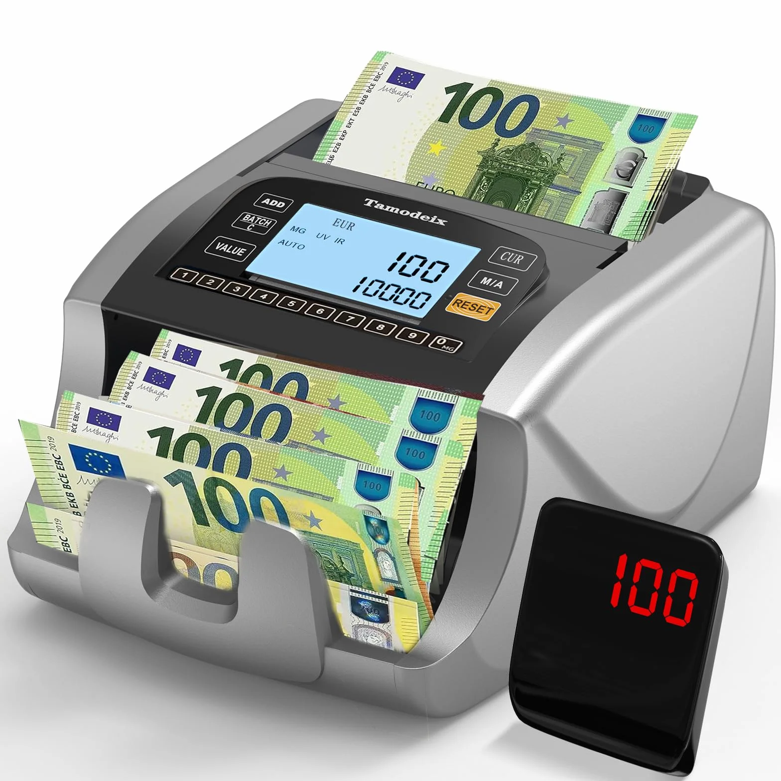 Geldzählmaschine, EUR USD GBP-Geldzähler, UV/MG-Erkennung, 1000 Blatt/min, LCD-Display, 2 Jahre Garantie, Kann gemischte Noten nicht zähle NX-270