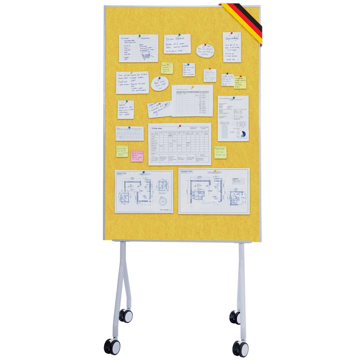OfficeMarshal Moderationwand Doppelseitig 80 x 120 cm Präsentationstafel mit feststellbaren Rollen - Filztafel Pinnwand - Stabiler Metallrahmen - Giant (Gelb)
