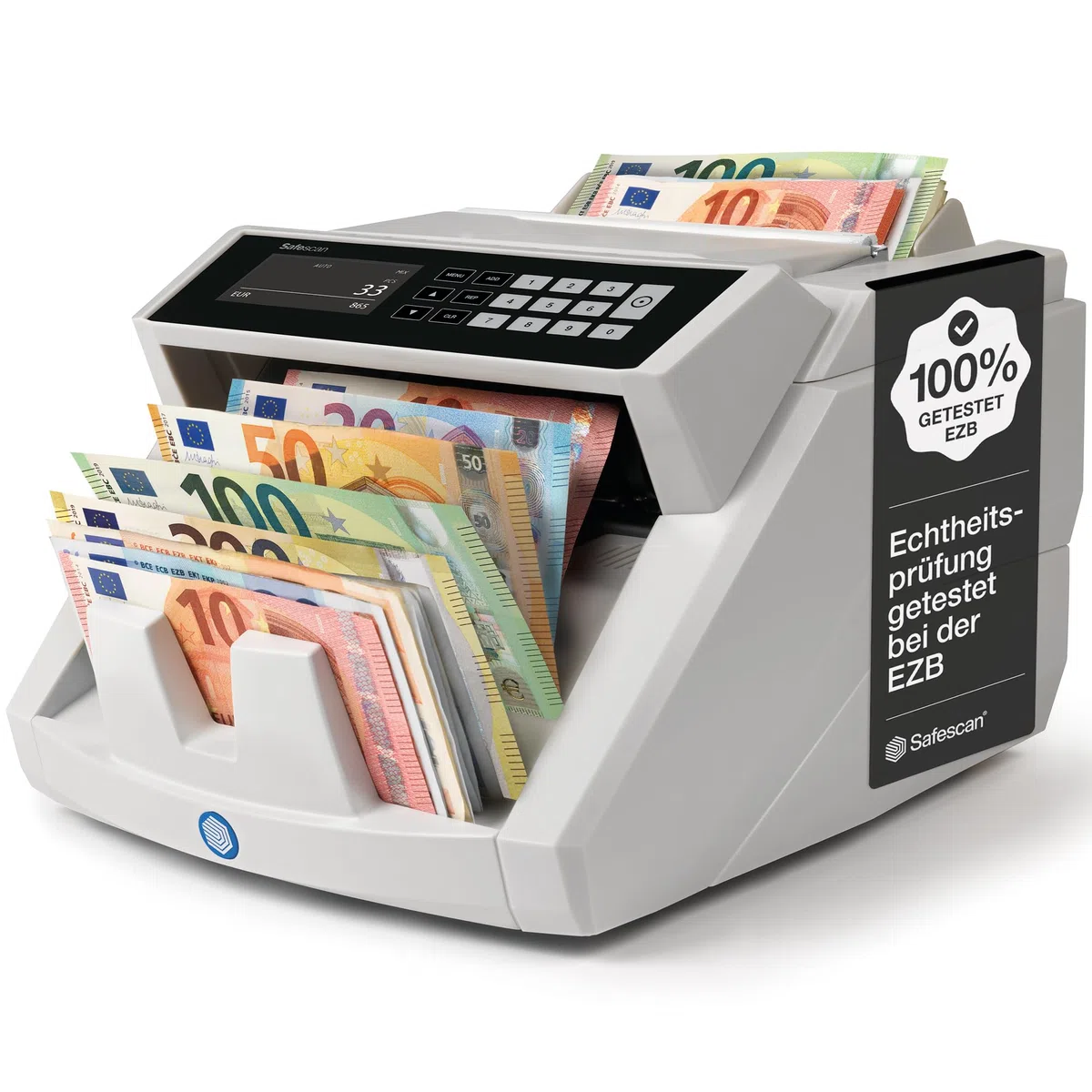 Safescan 2465-S Geldzählmaschine, Wertzählung für gemischte EUR-Banknoten - Banknotenzähler mit 7-facher Echtheitsprüfung - zählt sortierte Banknoten aller Währungen