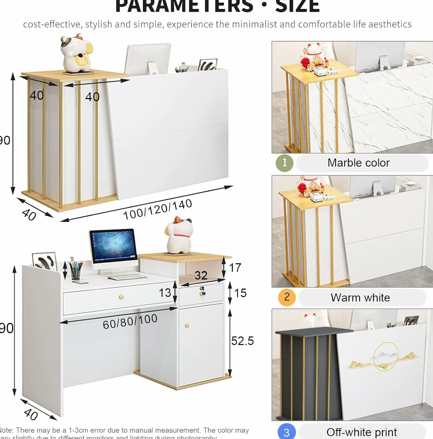 Empfangstheke Modern mit Stauraum und Schubladen, Rezeptionstresen für Büro, Salon, Hotel, Laden oder Messe, Empfangstisch und Kassentheke, Kompakter Rezeptionstisch für Empfangsbereich